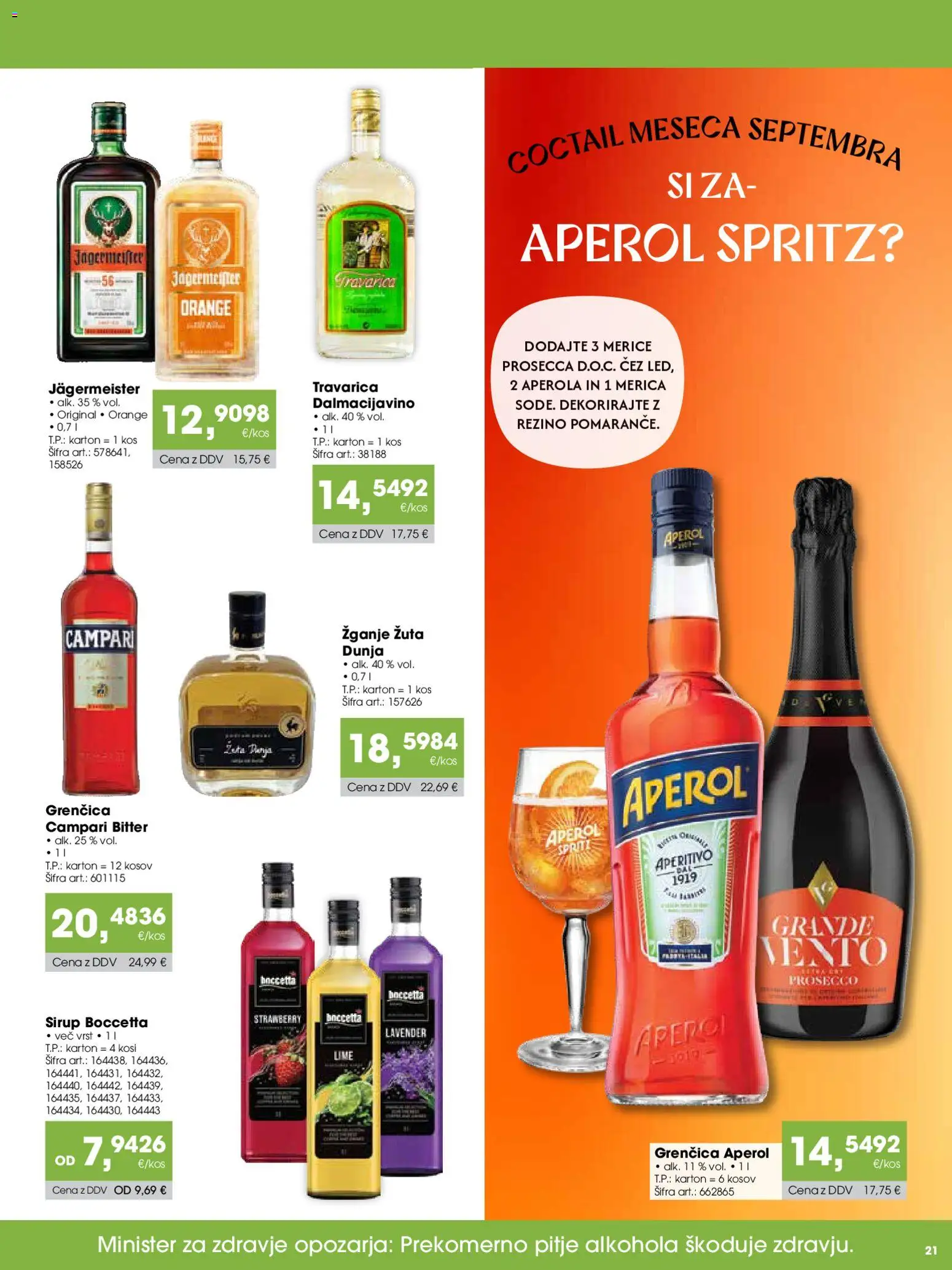Novi Tuš katalog ponudbe – veljaven od 15.09.2026 | Stran: 21 | Izdelki: Sirup, Kos, Jägermeister