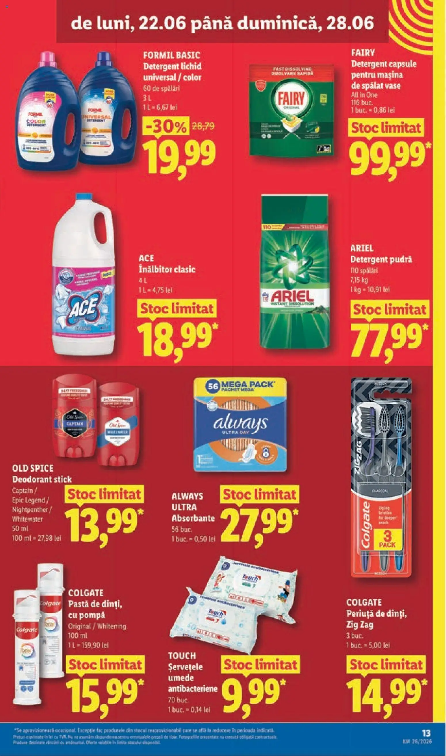 Noul catalog Lidl – valabil de la 22.06.2026 | Pagină: 13 | Produse: Kısırlaştırılmış Kedi Maması, Mașină De Spălat, Capsule pentru mașina de spălat, Absorbante
