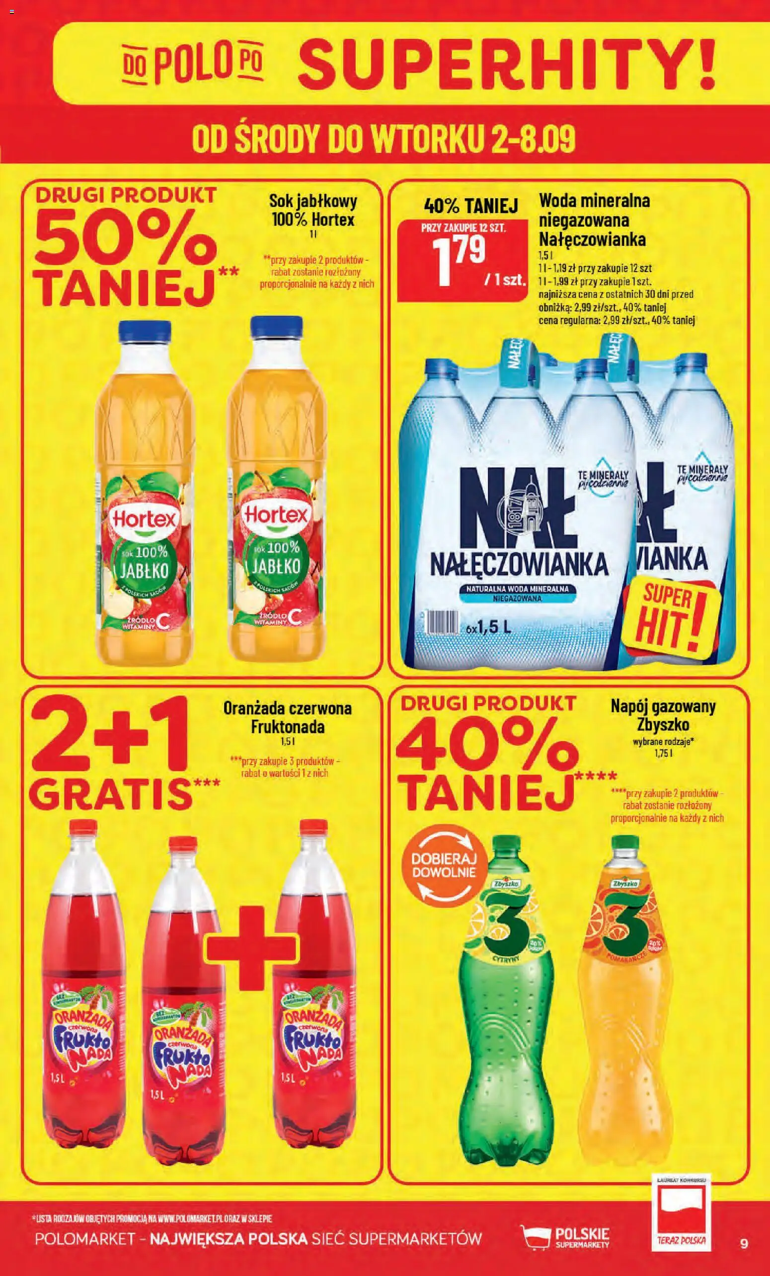 POLOmarket gazetka od 02.09.2026 | Strona: 9 | Produkty: Oranżada, Woda mineralna, Sok jabłkowy, Sok