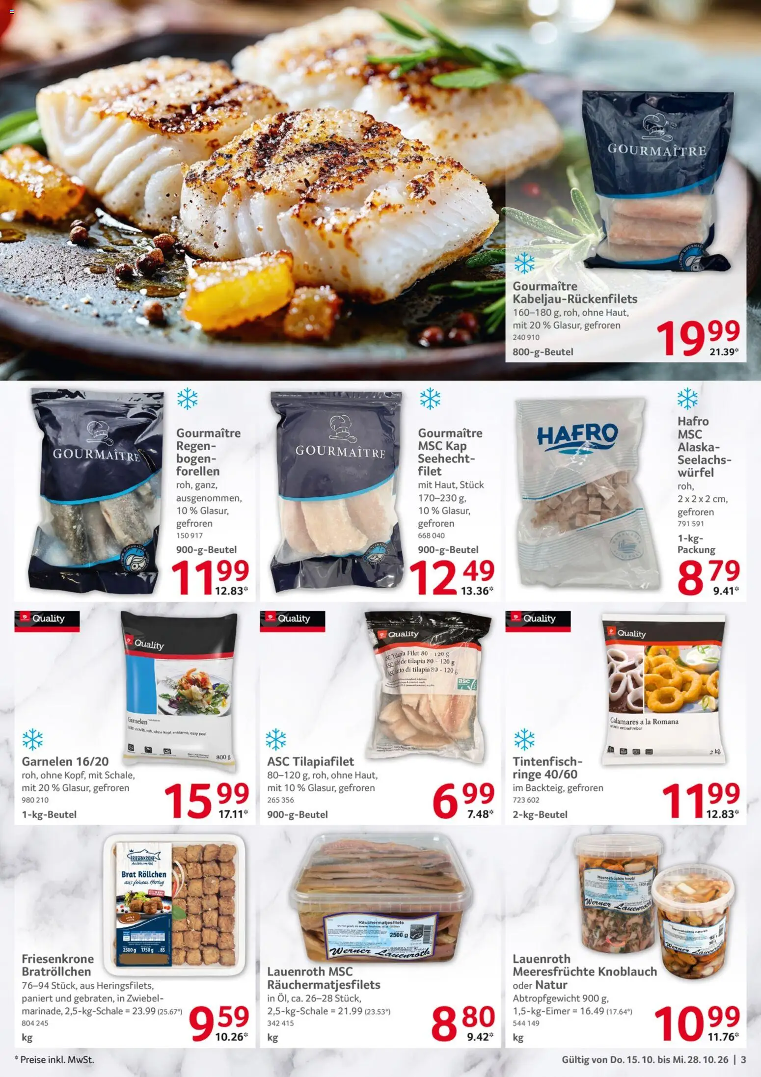 Selgros Gastronomie – gültig ab 15.10.2026 | Seite: 3 | Produkte: Tintenfisch, Meeresfrüchte, Knoblauch, Wok