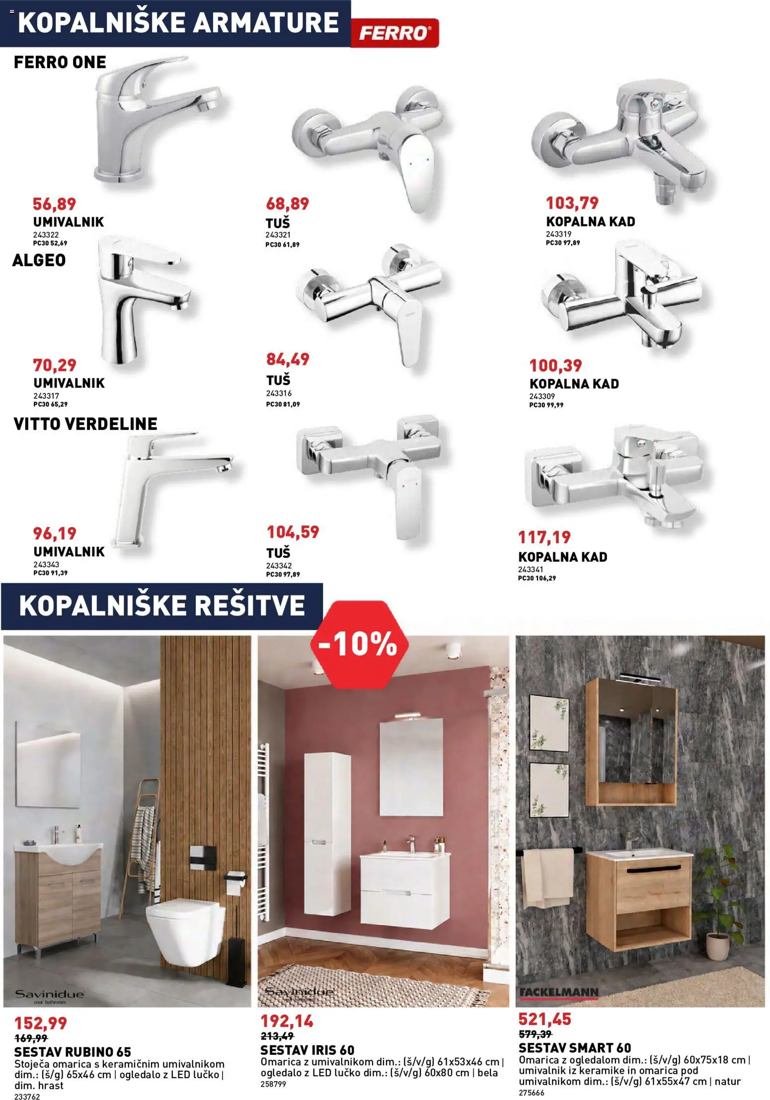Novi Inpos katalog ponudbe – veljaven od 08.10.2026 | Stran: 19 | Izdelki: Kopalna kad, Ogledalo, Umivalnik, Omarica