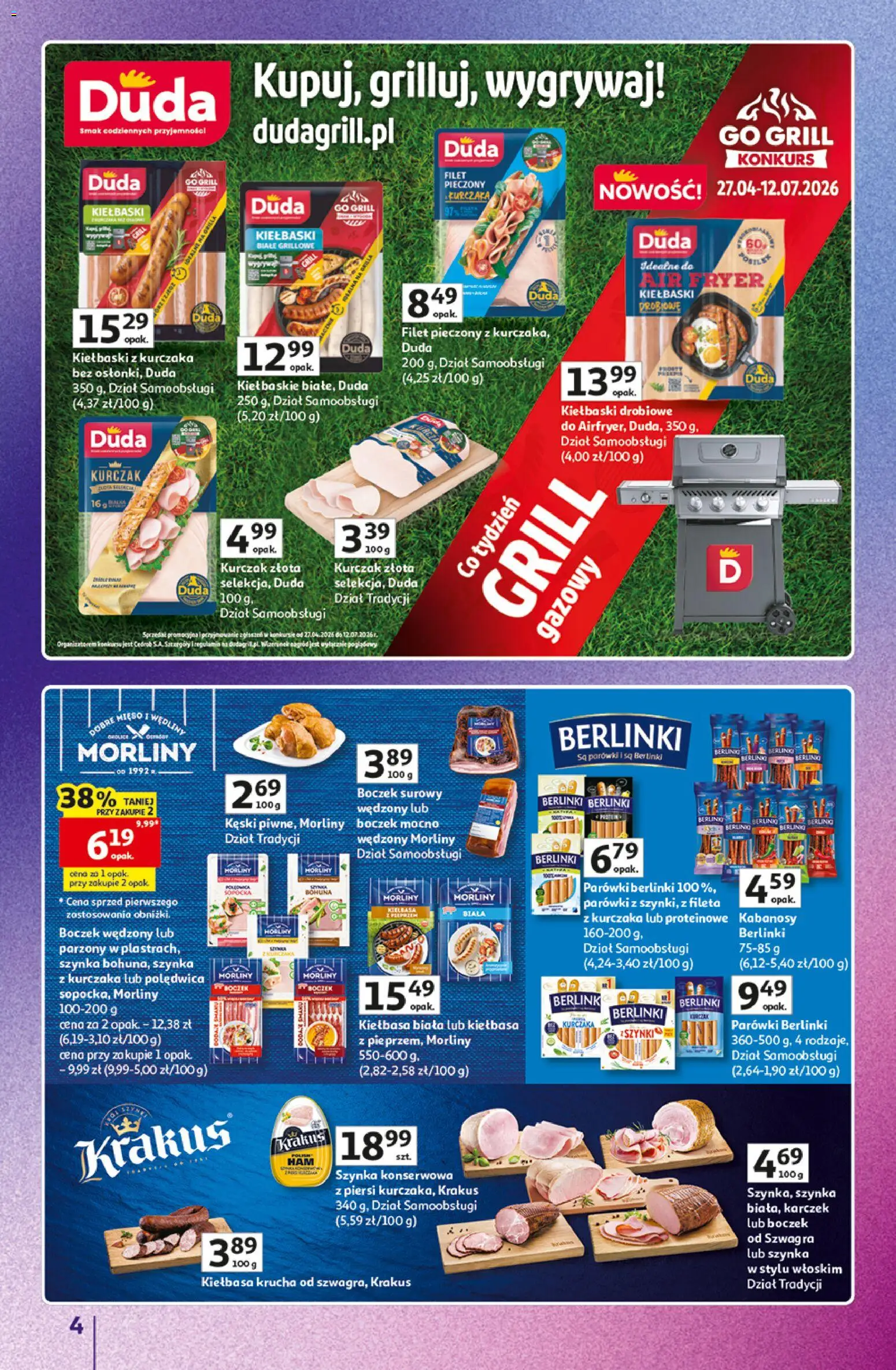Auchan gazetka - Znane Marki Hipermarket od 11.06.2026 | Strona: 4 | Produkty: Parówki berlinki, Grill, Parówki, Boczek