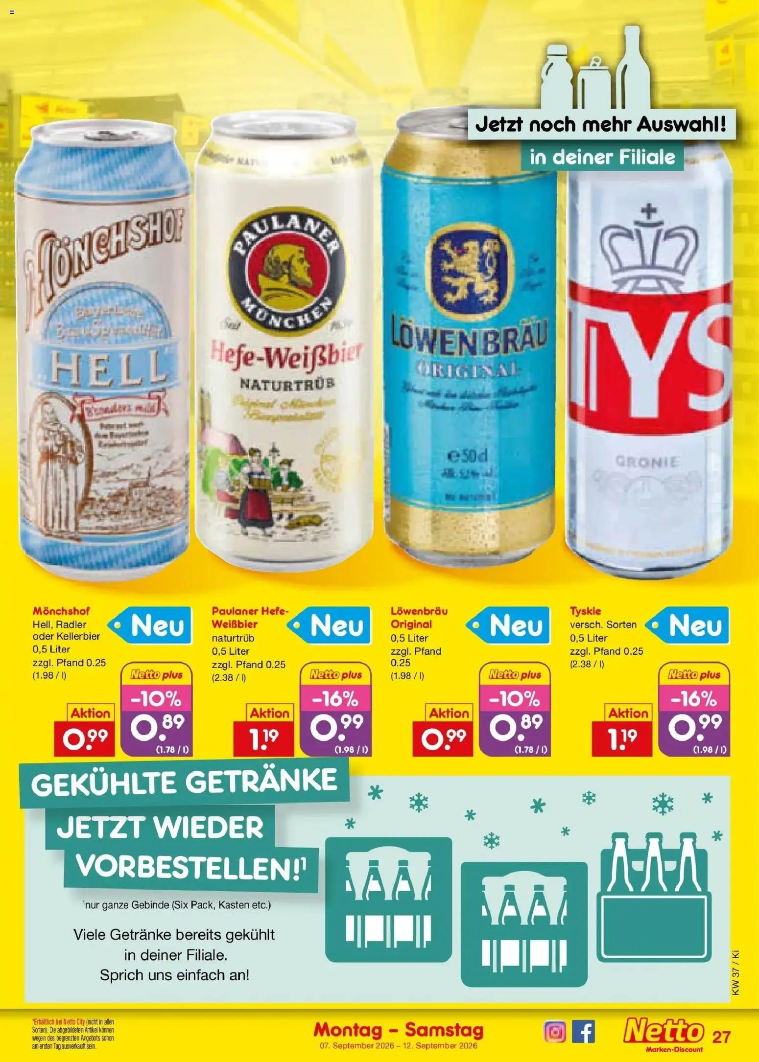 Netto Marken-Discount Prospekt Bad Friedrichshall – gültig ab 07.09.2026 | Seite: 39 | Produkte: Monchshof, Tyskie, Radler, Paulaner