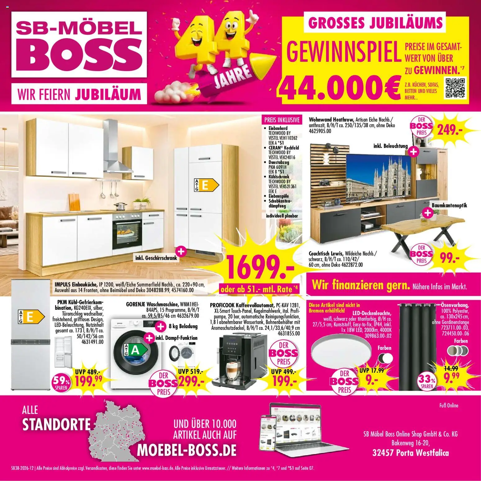 SB Möbel Boss Prospekt – gültig ab 12.09.2026 | Seite: 12 | Produkte: Gorenje, Wohnwand, Kühlschrank, Kochfeld