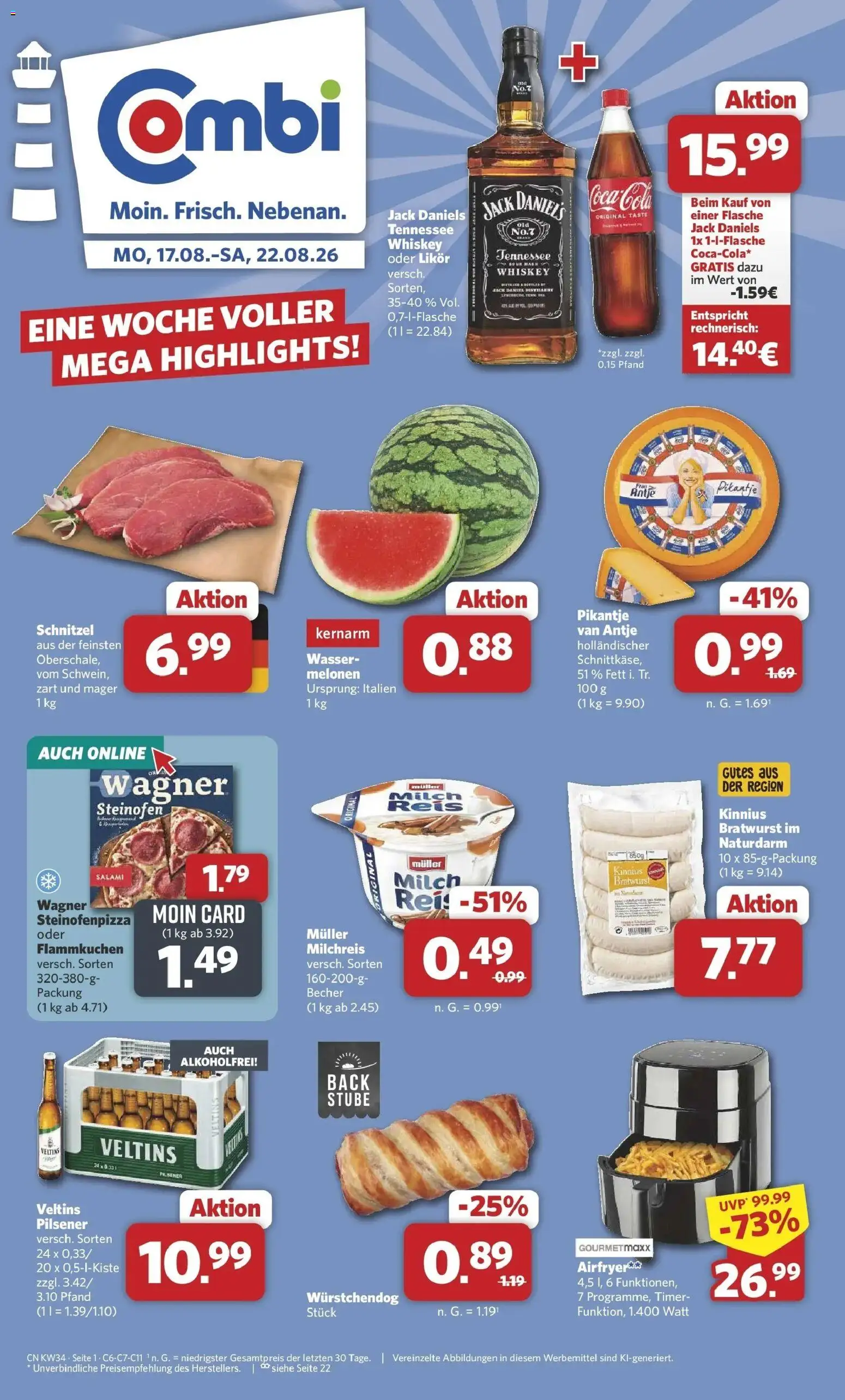 Combi Prospekt Dülmen (ab 17.08.2026) zum Blättern | Seite: 1 | Produkte: Milch, Likör, Salami, Veltins