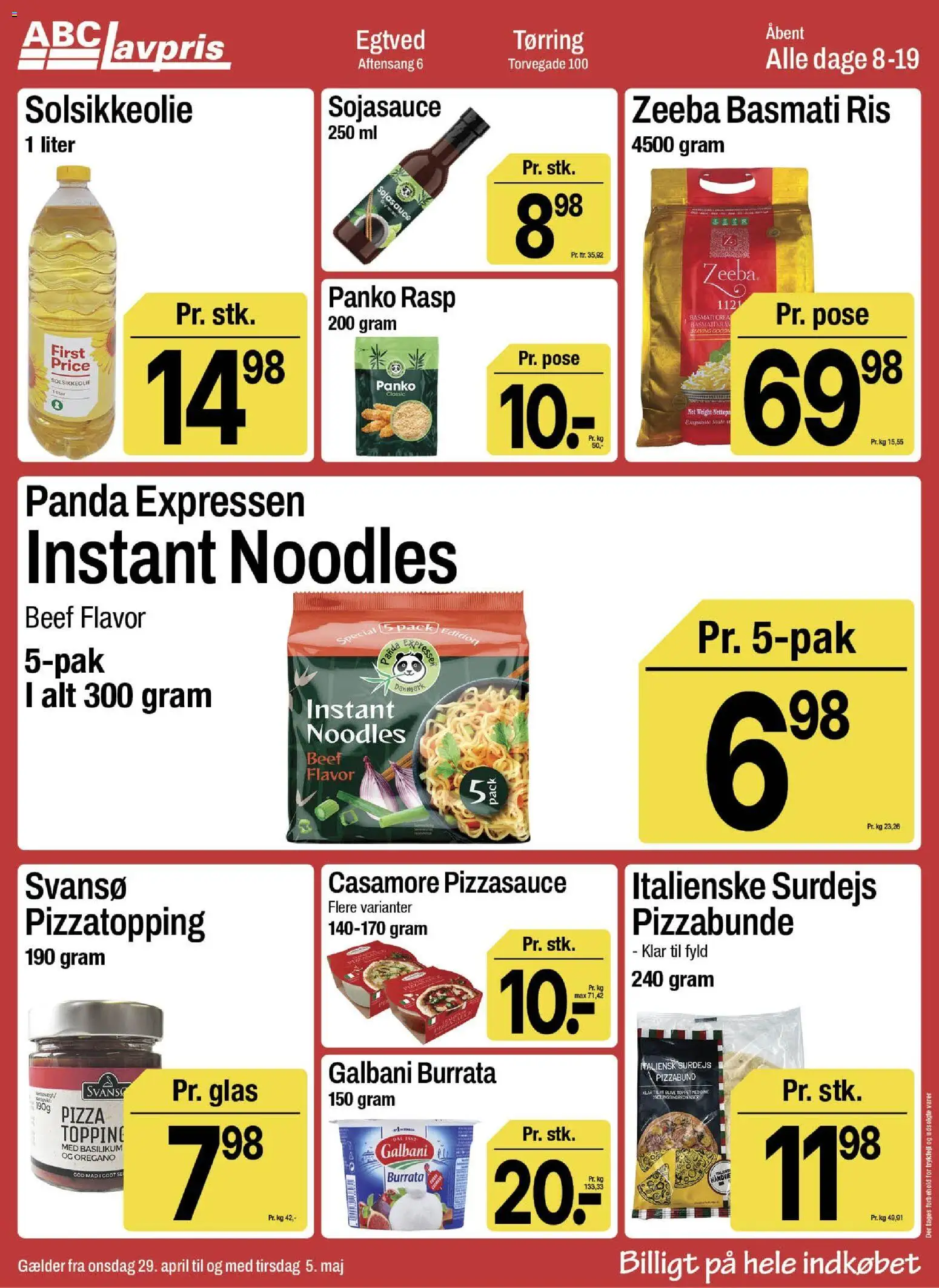 Abc Lavpris tilbudsavis – gyldig fra 29.04.2026 | Side: 9 | Produkter: Pizza, Ris, Cebola, Basilikum