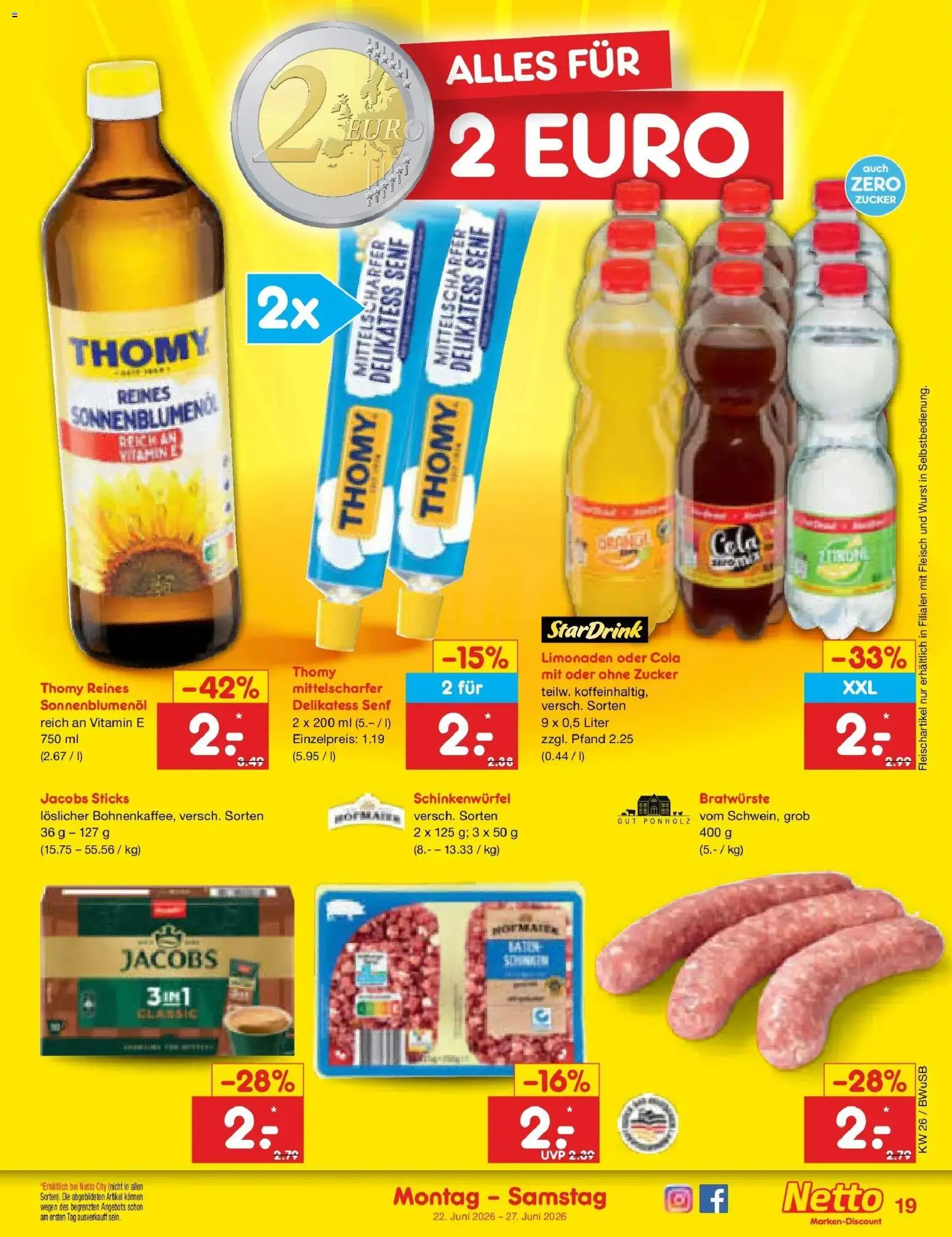 Netto Marken-Discount Prospekt Stemwede-Dielingen – gültig ab 21.06.2026 | Seite: 23 | Produkte: Cola, Zucker, Wurst, Fleisch