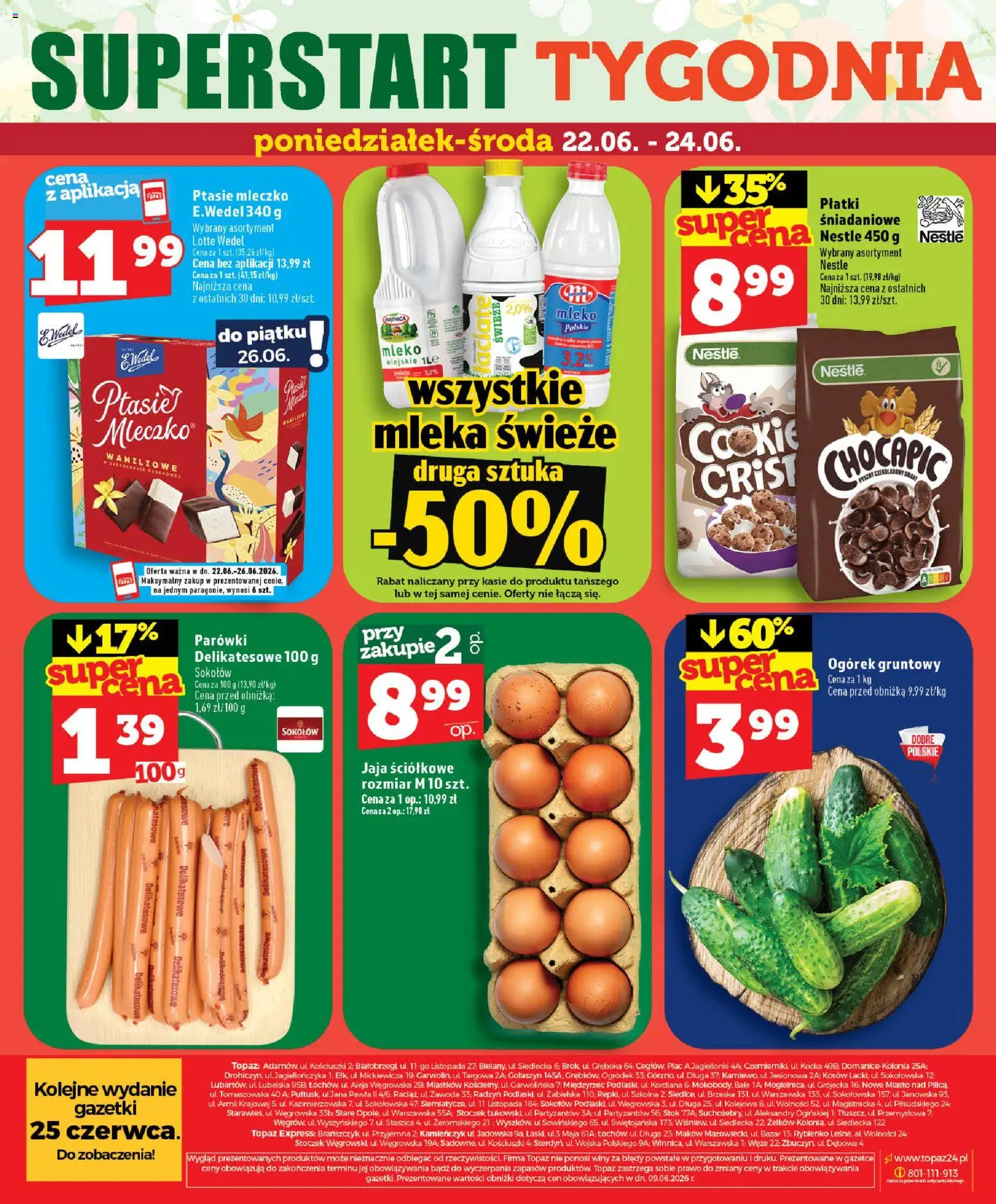 Topaz gazetka od 18.06.2026 | Strona: 74 | Produkty: Mleka, Płatki śniadaniowe, Parówki, Mleko
