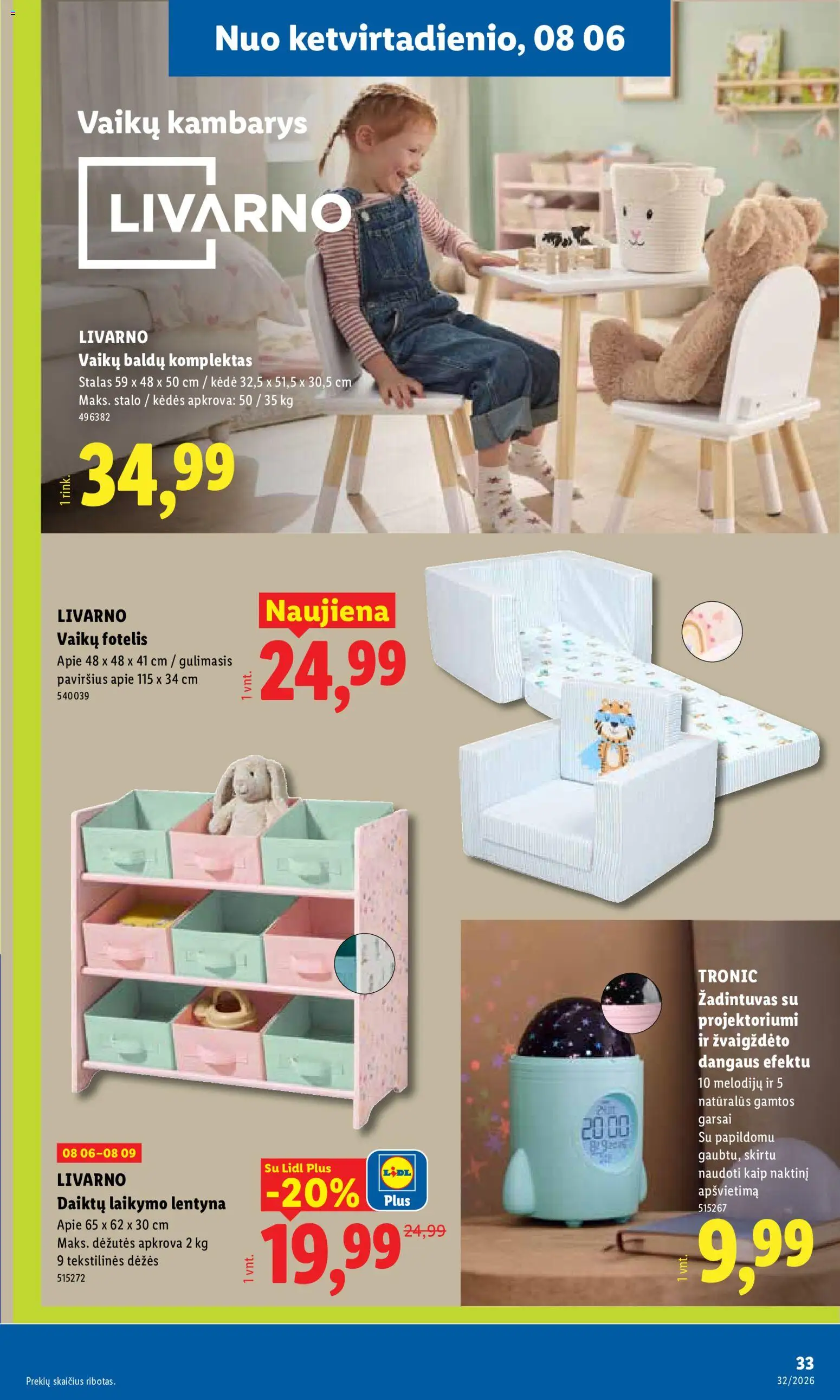 LIDL akcijos nuo 2026.08.03 | Puslapis: 33 | Prekių: Žadintuvas, Lentyna, Stalas, Kėdė