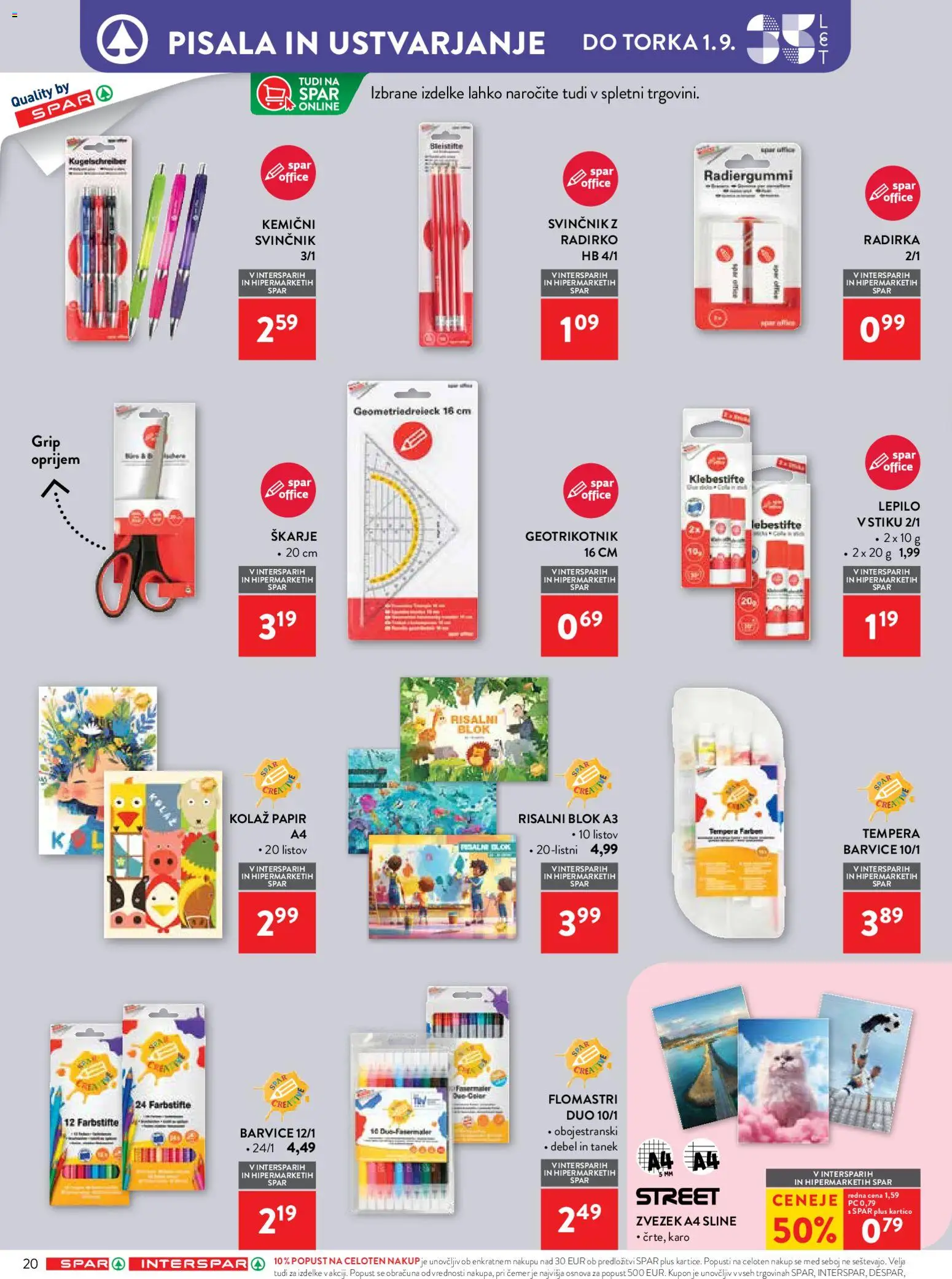 Novi Spar katalog ponudbe – veljaven od 19.08.2026 | Stran: 34 | Izdelki: Med, Zvezek, Svinčnik, Lepilo