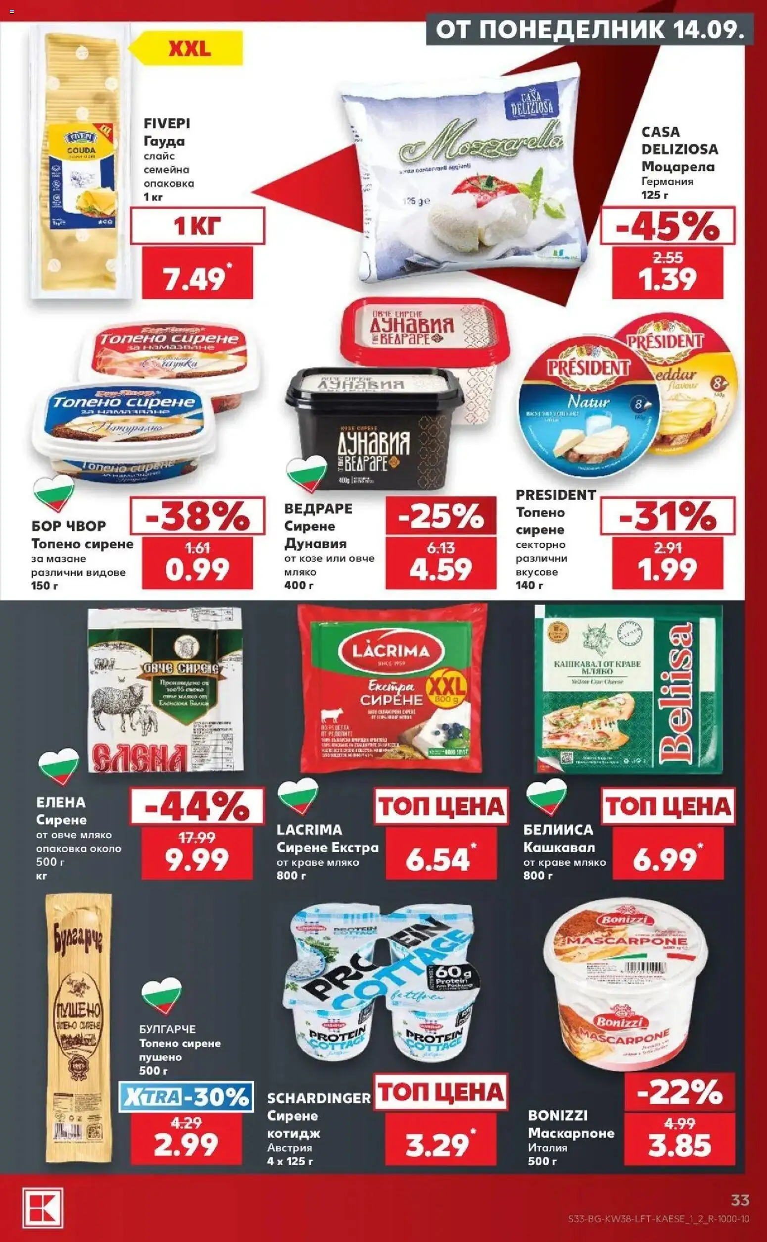 {H1} | Страница: 33 | Продукти: Краве, Топено сирене, Гауда, Кашкавал