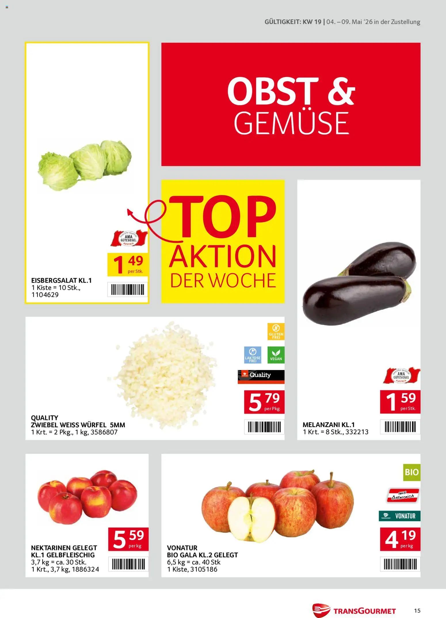 Transgourmet Zustellaktion gültig ab 04.05.2026 | Seite: 15 | Produkte: Gemüse, Obst