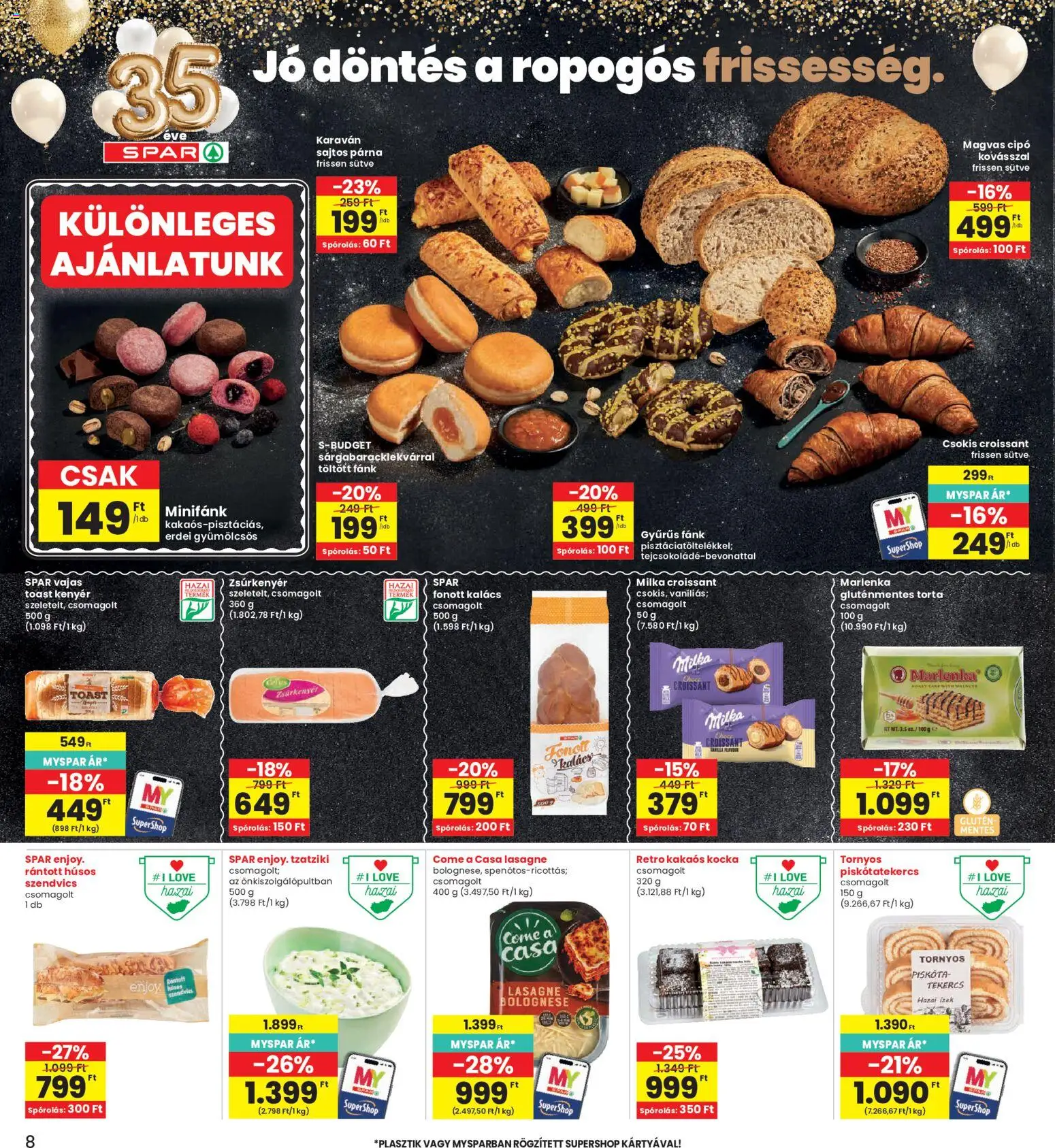 Interspar akciós ujság - amely érvényes a következő dátumtól: 21.05.2026 | Oldal: 8 | Termékek: Croissant, Szendvics, Zsúrkenyér, Lasagne