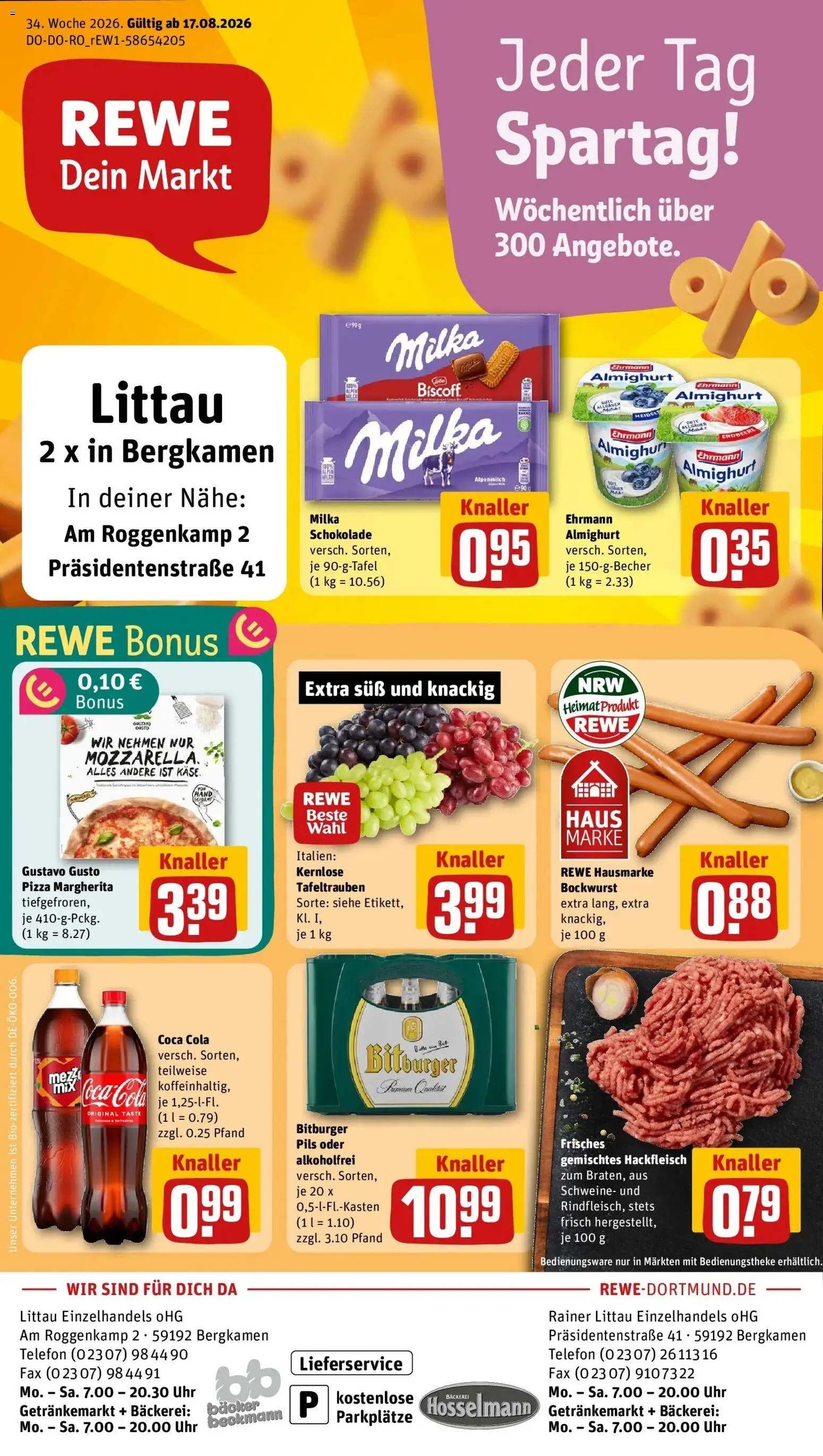 REWE Prospekt ab 17.08.2026 zum Blättern » Angebote | Seite: 1 | Produkte: Coca cola, Cola, Milka, Telefon