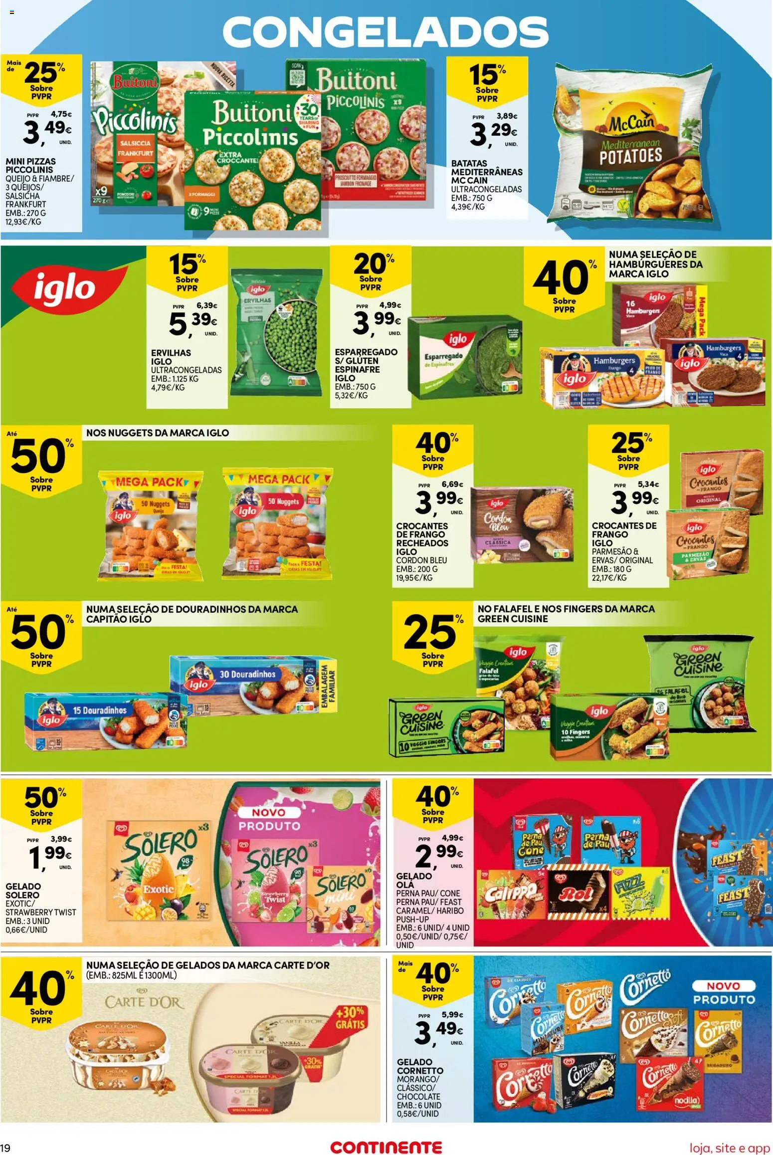 Continente Semanal Continente Bom Dia │ válido de 14/07/2026 | Página: 19 | Produtos: Frango, Capitão iglo, Salsicha, Queijo