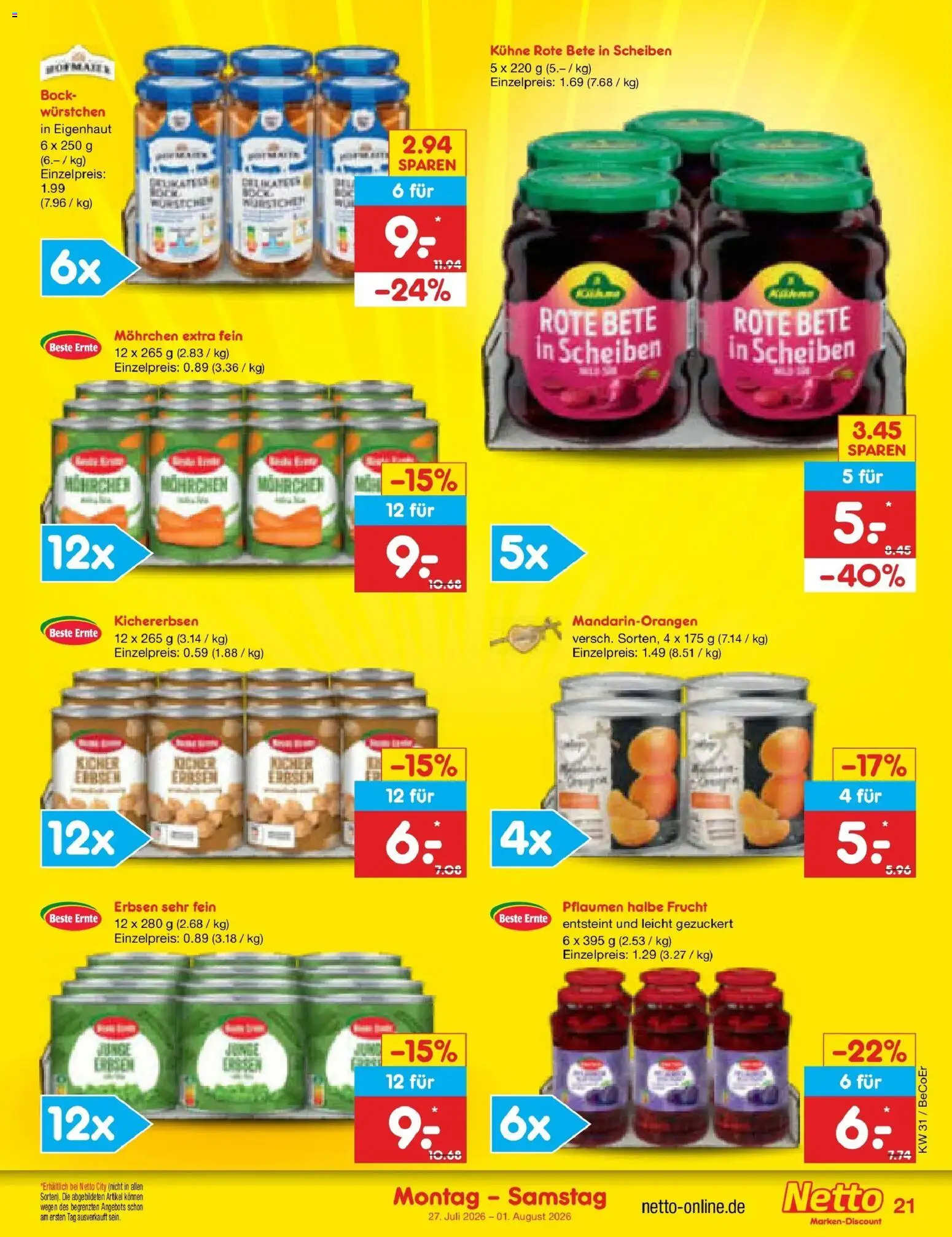 Netto Marken-Discount Prospekt Naumburg – gültig ab 27.07.2026 | Seite: 33 | Produkte: Pflaumen, Erbsen
