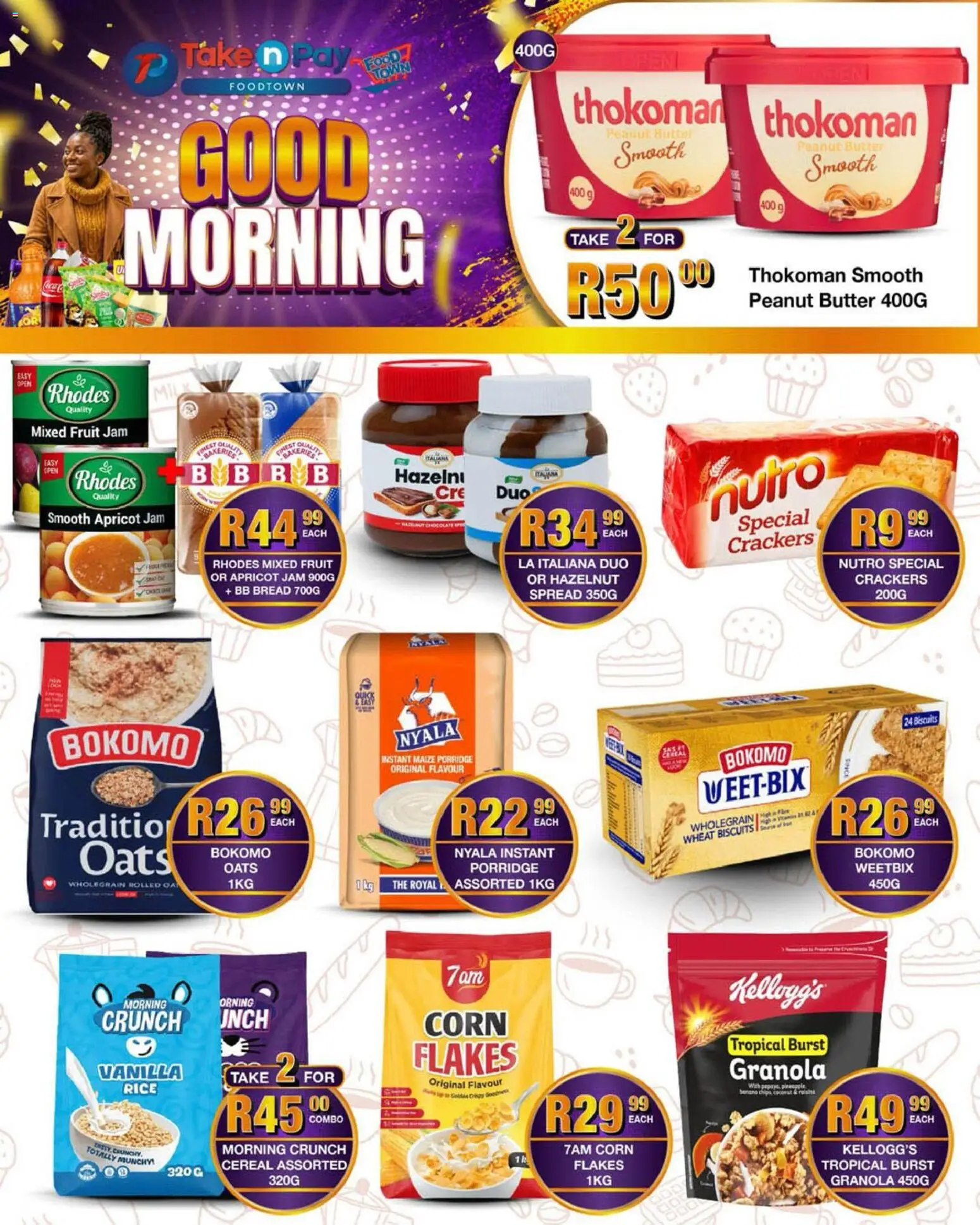 New Take n Pay catalogue – valid from 04.05.2026 | Page: 8 | Products: Corn, Oats, Peanut butter, Fruit