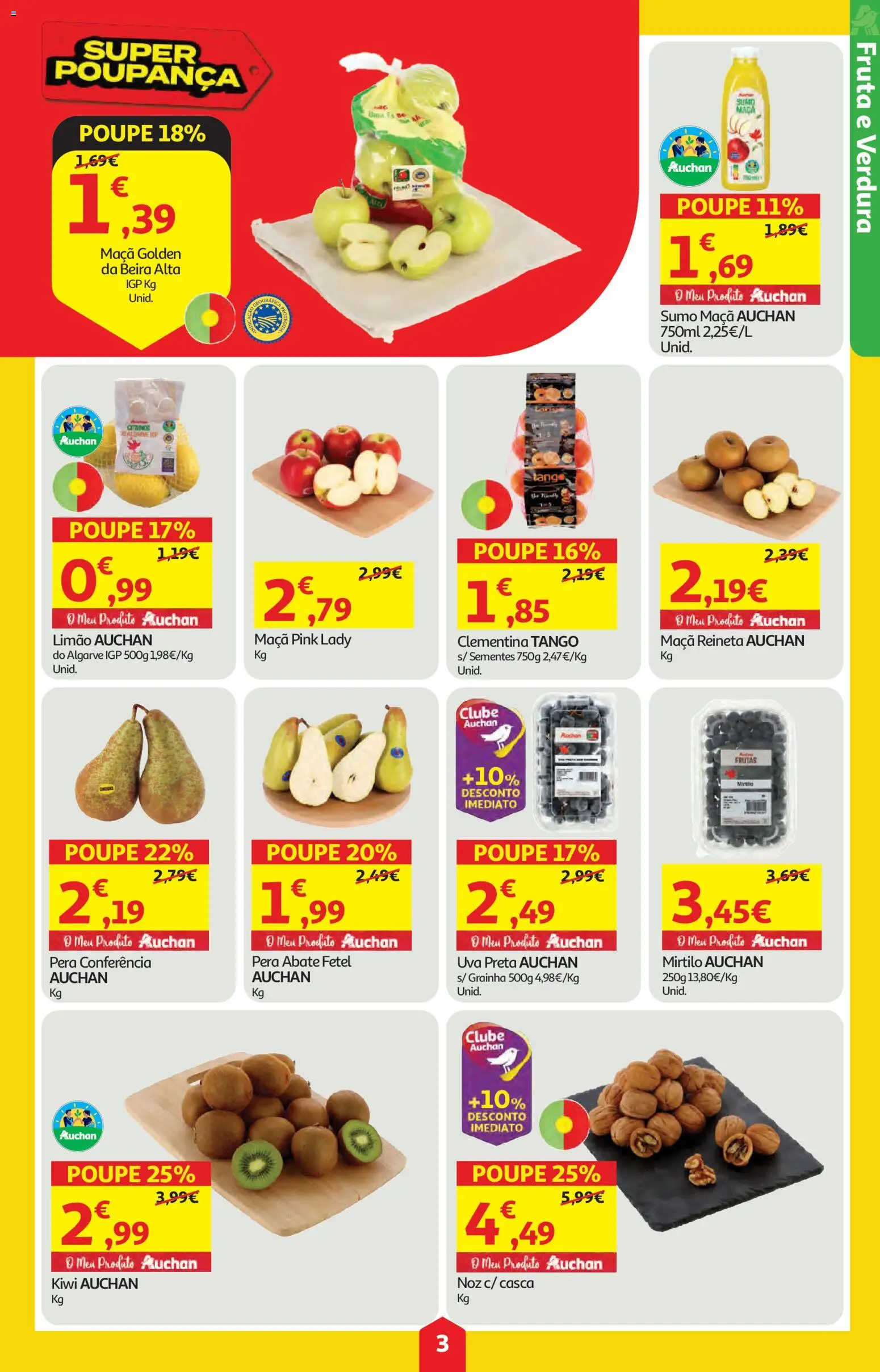 Auchan folheto │ válido de 09/04/2026 | Página: 3 | Produtos: Frutas, Maça, Sumo, Kiwi