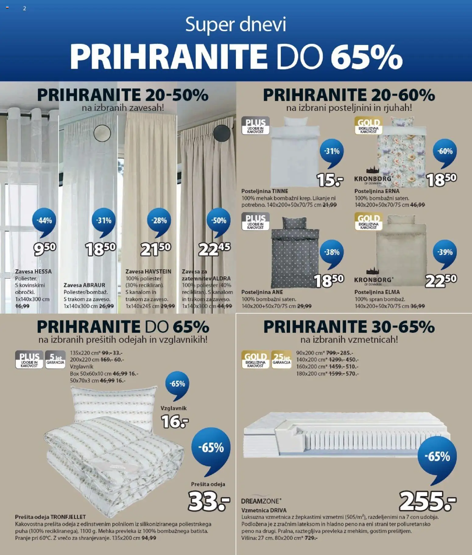 Novi JYSK katalog ponudbe – veljaven od 19.08.2026 | Stran: 2 | Izdelki: Prešita odeja, Vzmetnica, Prevleka, Posteljnina