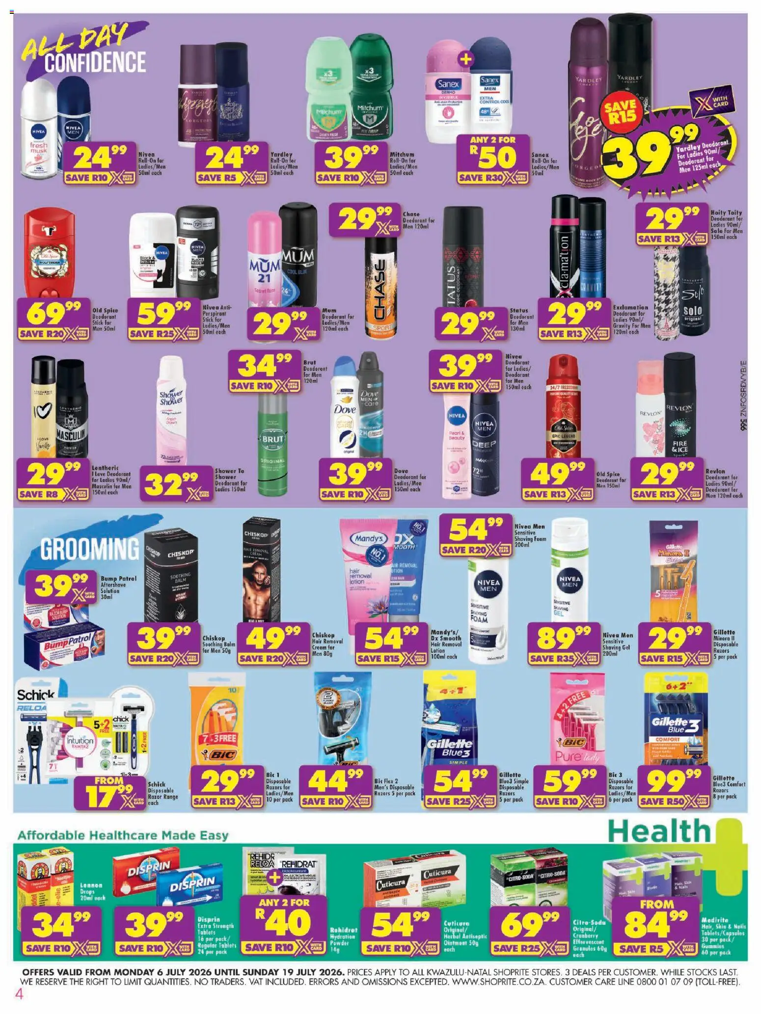 New Shoprite catalogue – valid from 06/07/2026 | Page: 4 | Products: Powder, Cream, Deodorant, Razors