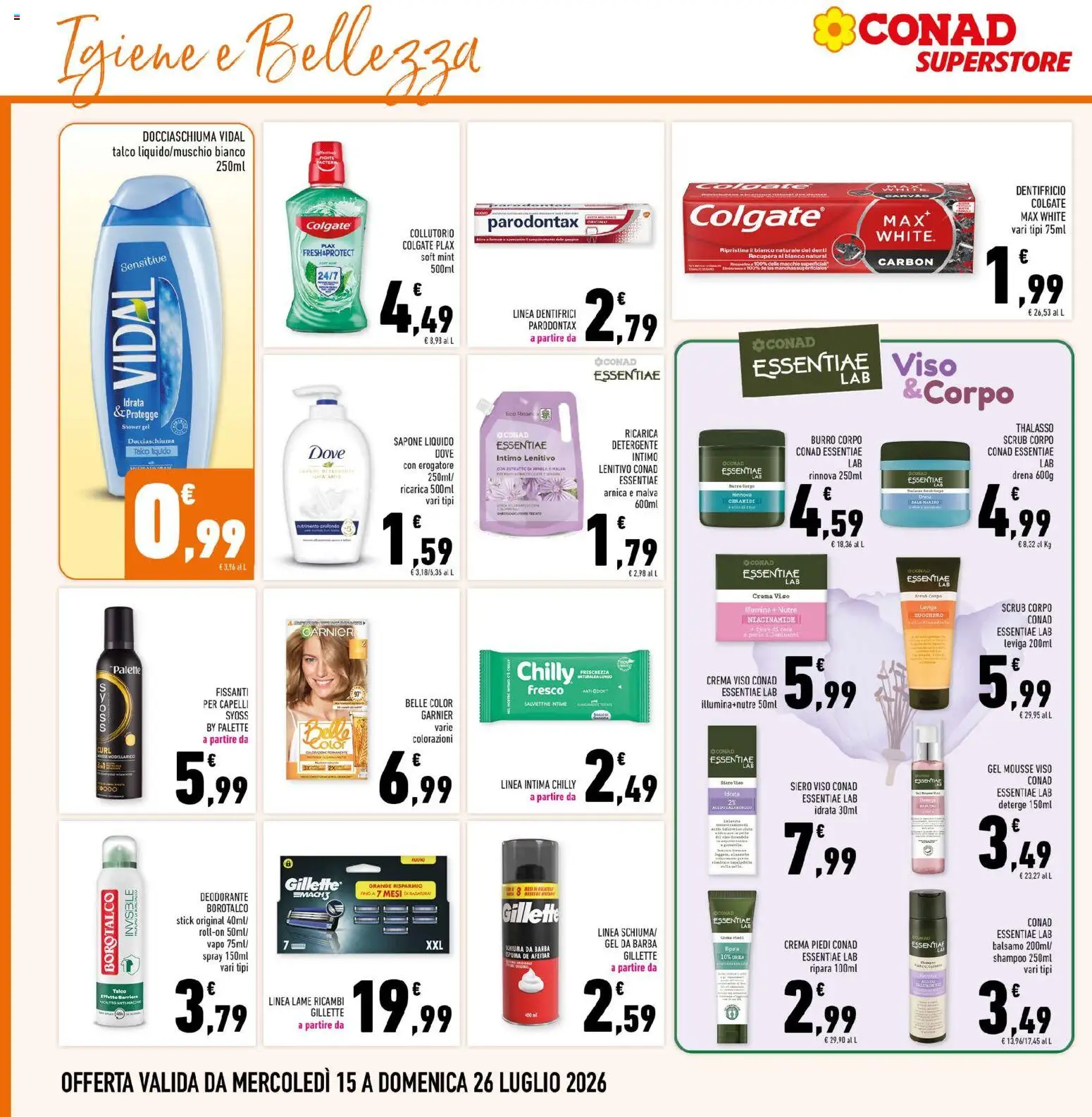 Volantino Conad del 15/07/2026 | Pagina: 28 | Prodotti: Balsamo, Deodorante, Talco, Burro