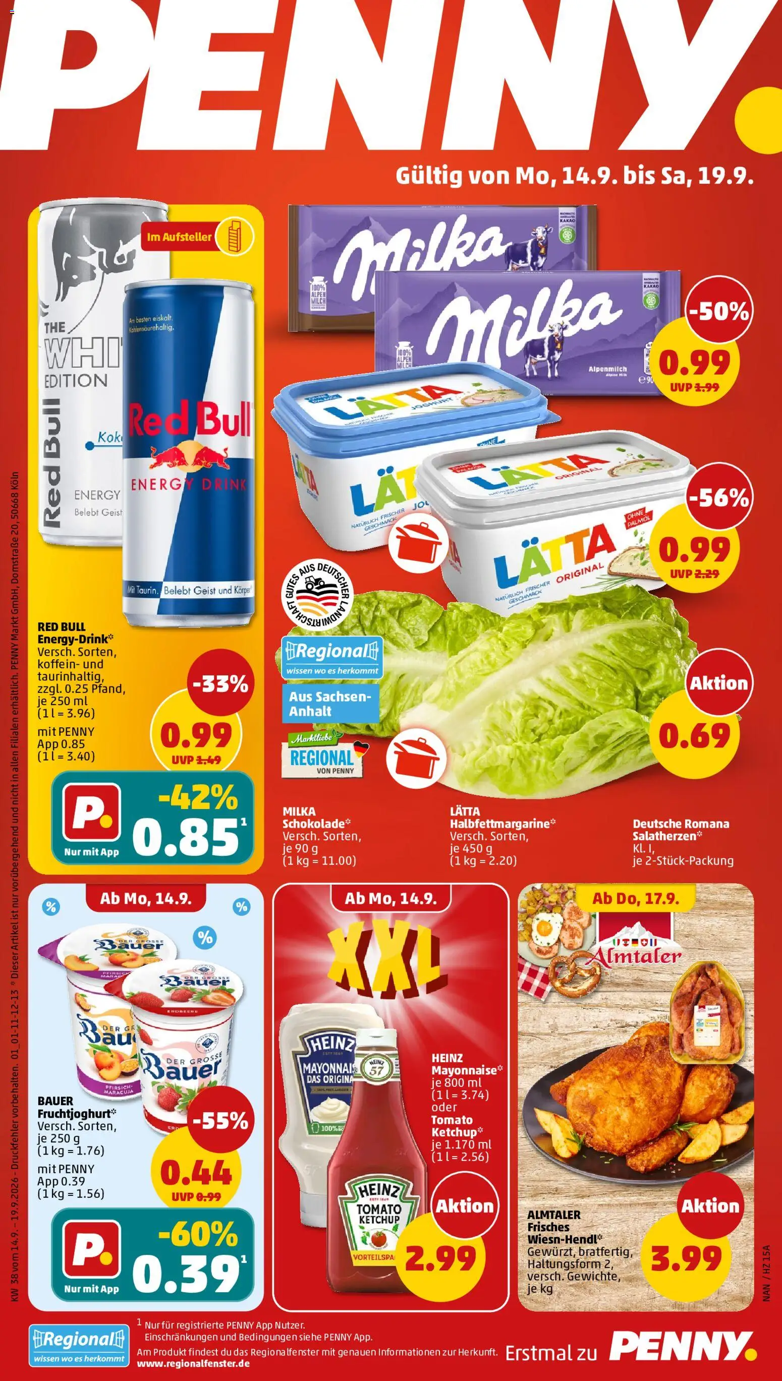 Penny Prospekt – gültig ab 14.09.2026 | Seite: 1 | Produkte: Red bull, Energy, Mayonnaise, Lätta