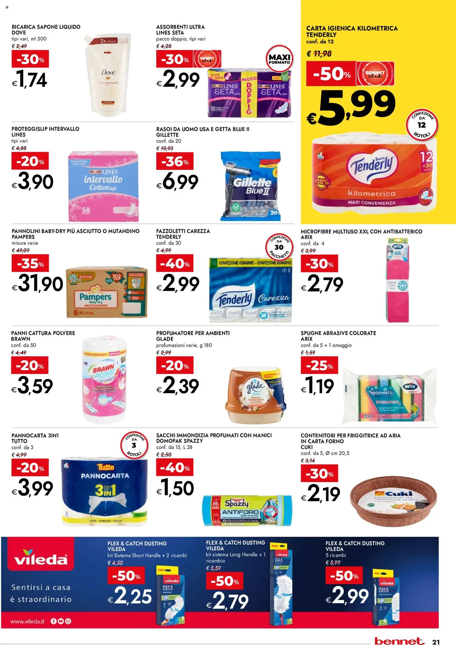 Volantino bennet del 27/08/2026 | Pagina: 21 | Prodotti: Friggitrice ad aria, Carta igienica, Assorbenti, Carta forno
