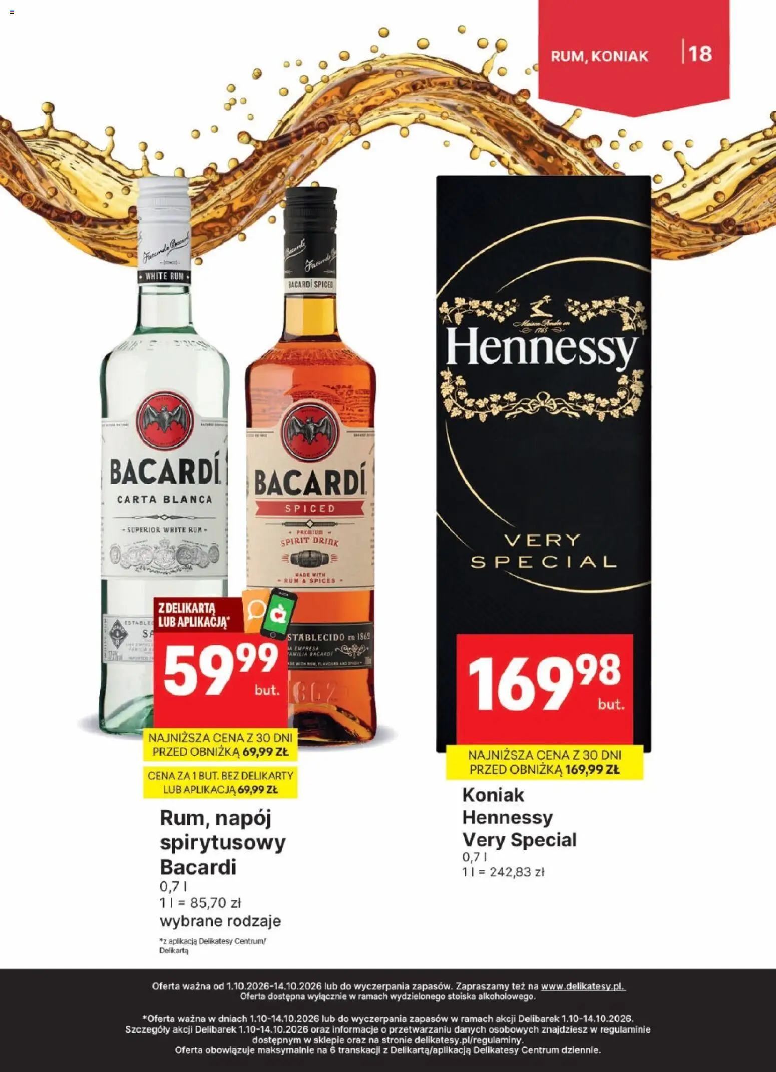 Delikatesy Centrum gazetka - DeliBarek od 01.10.2026 | Strona: 18 | Produkty: Hennessy, Koniak, Bacardi, Rum