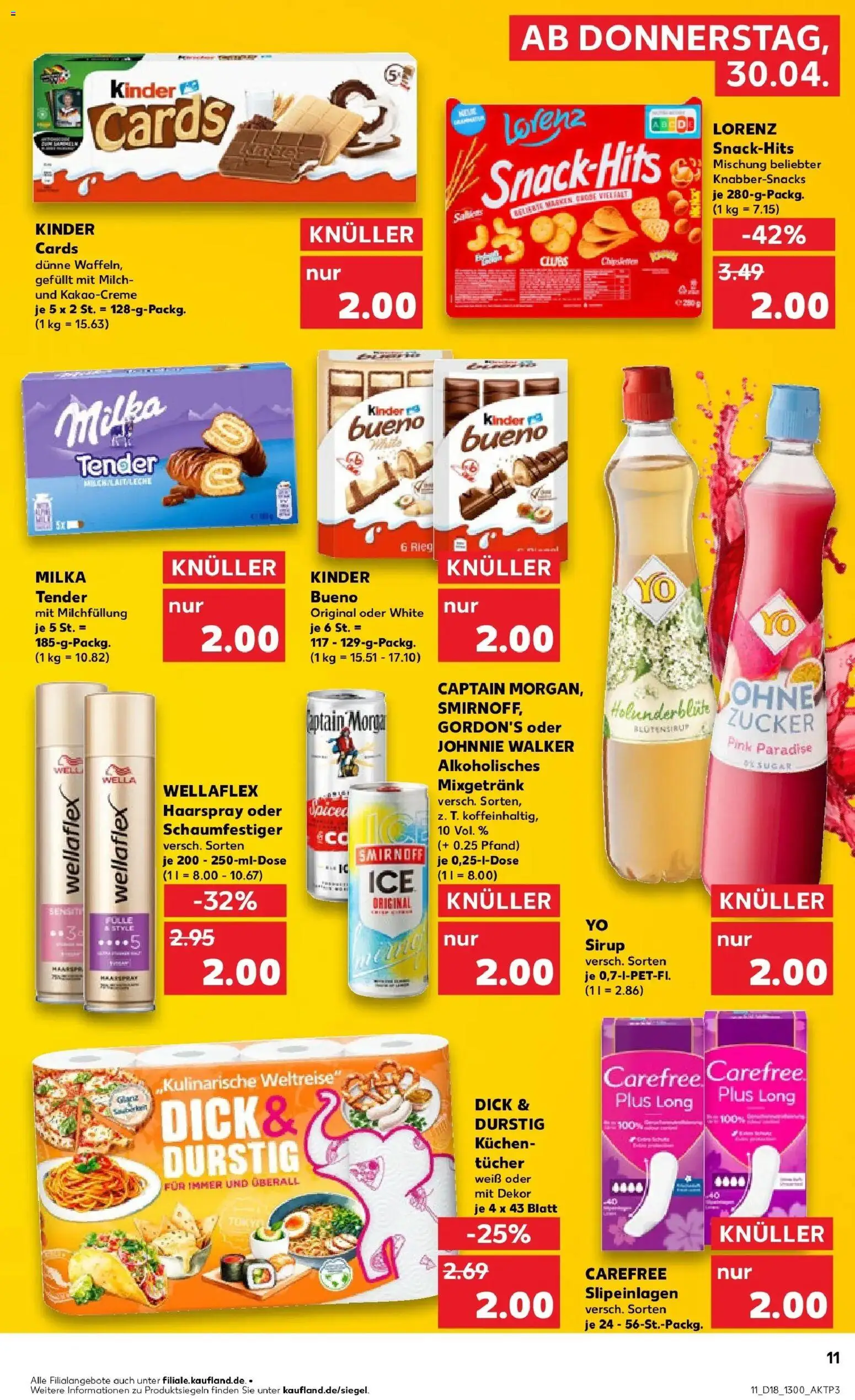 Prospekt Kaufland ab 30.04.2026 » Angebote Online zum Blättern | Seite: 11 | Produkte: Haarspray, Zucker, Smirnoff, Kuchen