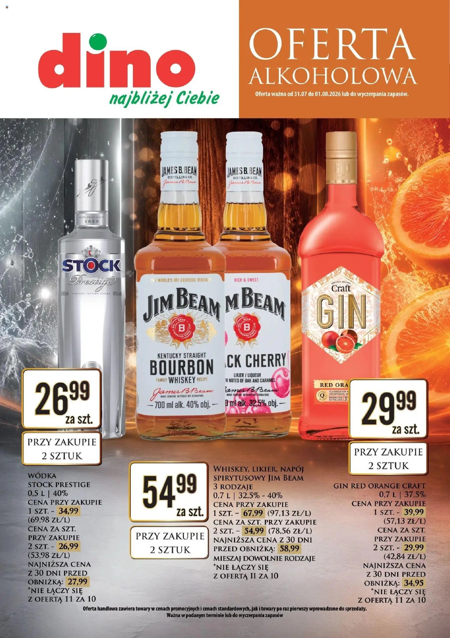 Dino gazetka alkoholowa od 31.07.2026 | Strona: 1 | Produkty: Jim Beam, Vodka, Gin, Wódka