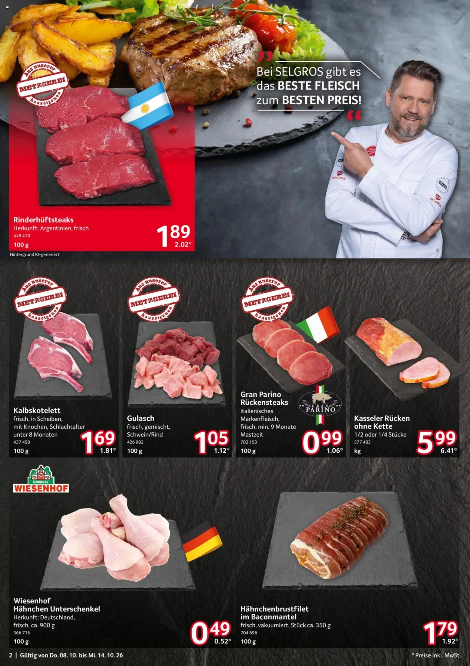 Selgros Prospekt – gültig ab 08.10.2026 | Seite: 2 | Produkte: Hahnchen, Gulasch, Fleisch
