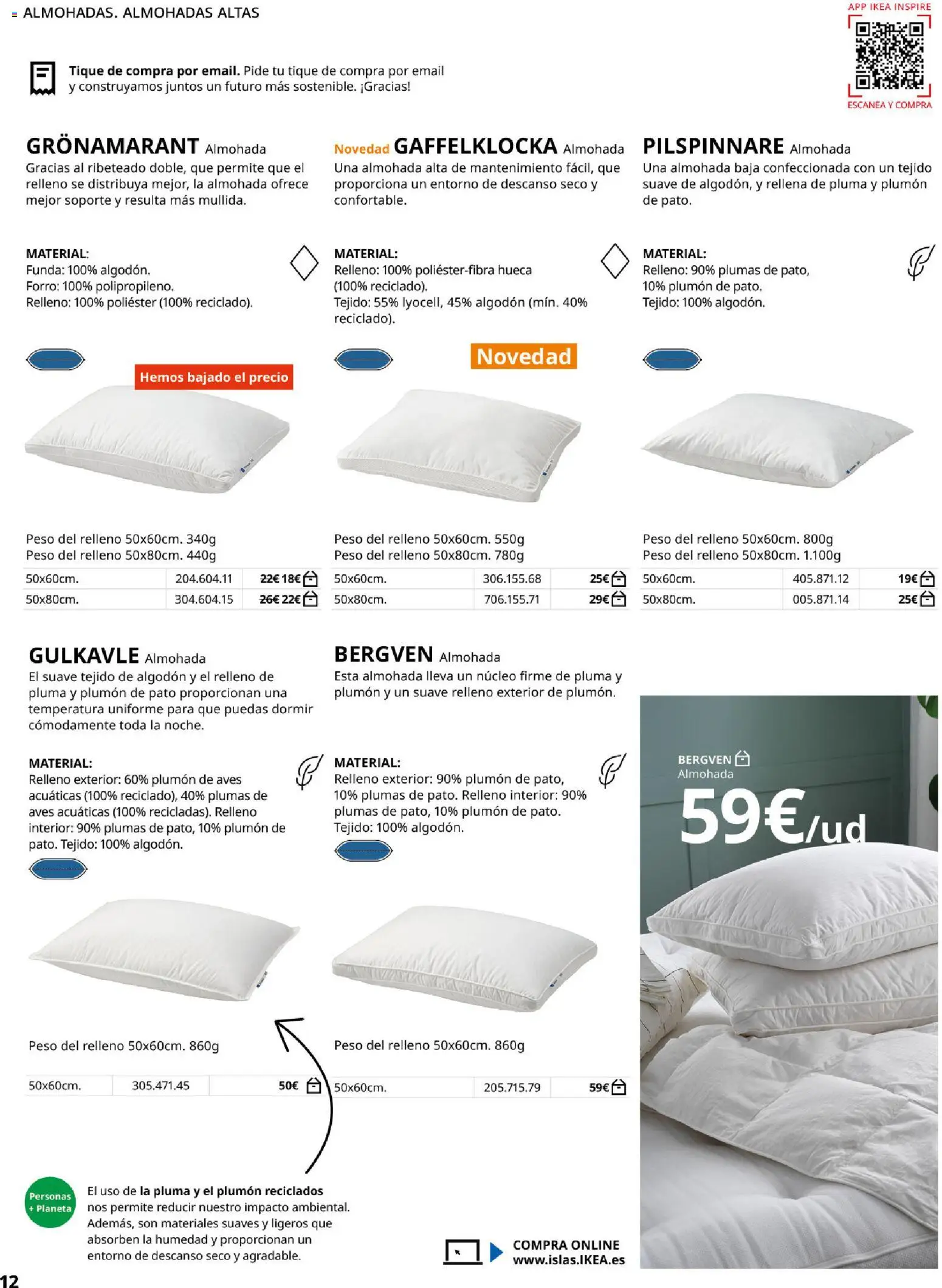 Catálogo IKEA Ropa de Cama │ válido desde el 01/02/2026 | Página: 12 | Productos: Aves, Funda, Peso, Almohada