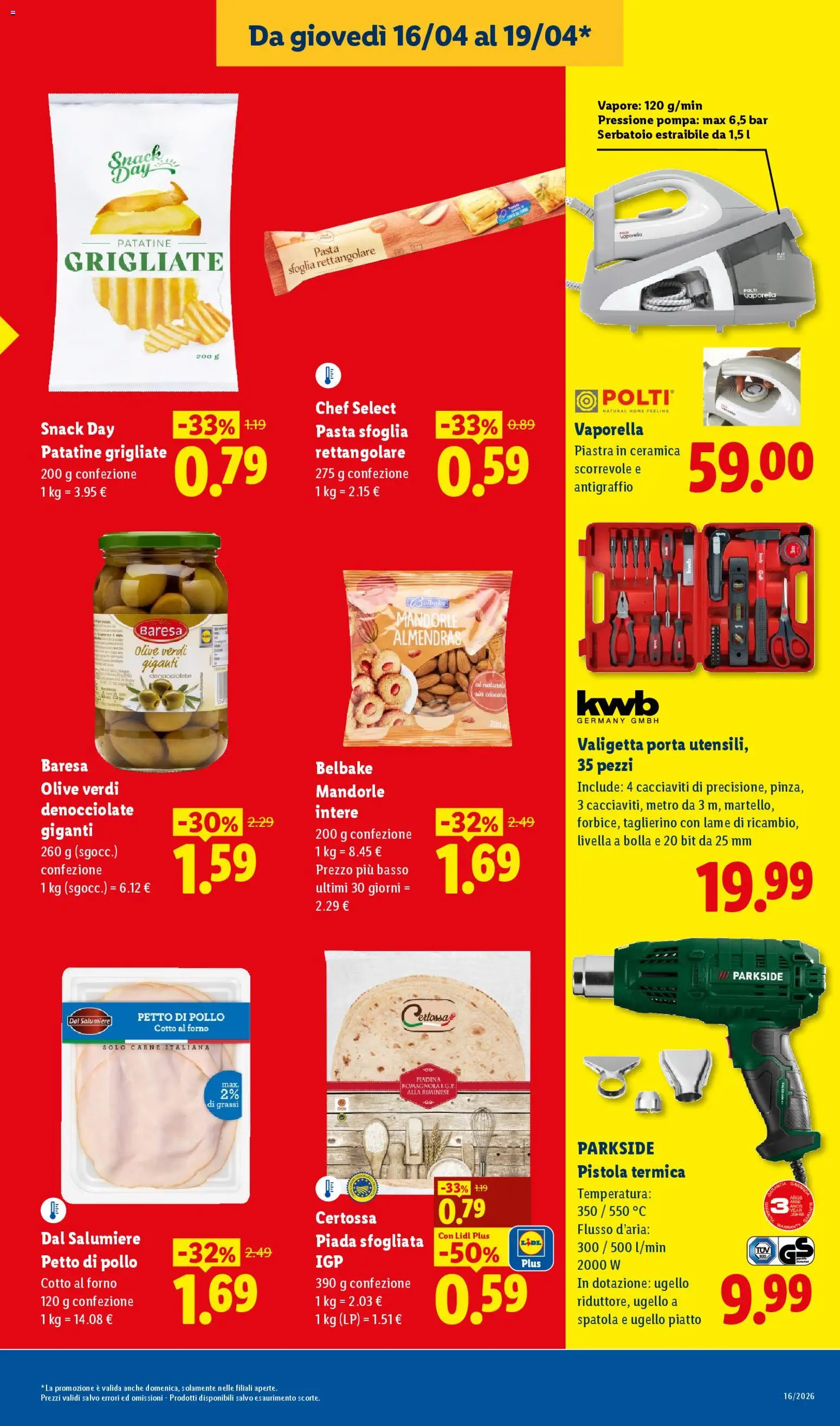 Volantino Lidl del 16.04.2026 | Pagina: 3 | Prodotti: Patatine, Pasta sfoglia, Pasta, Spatola