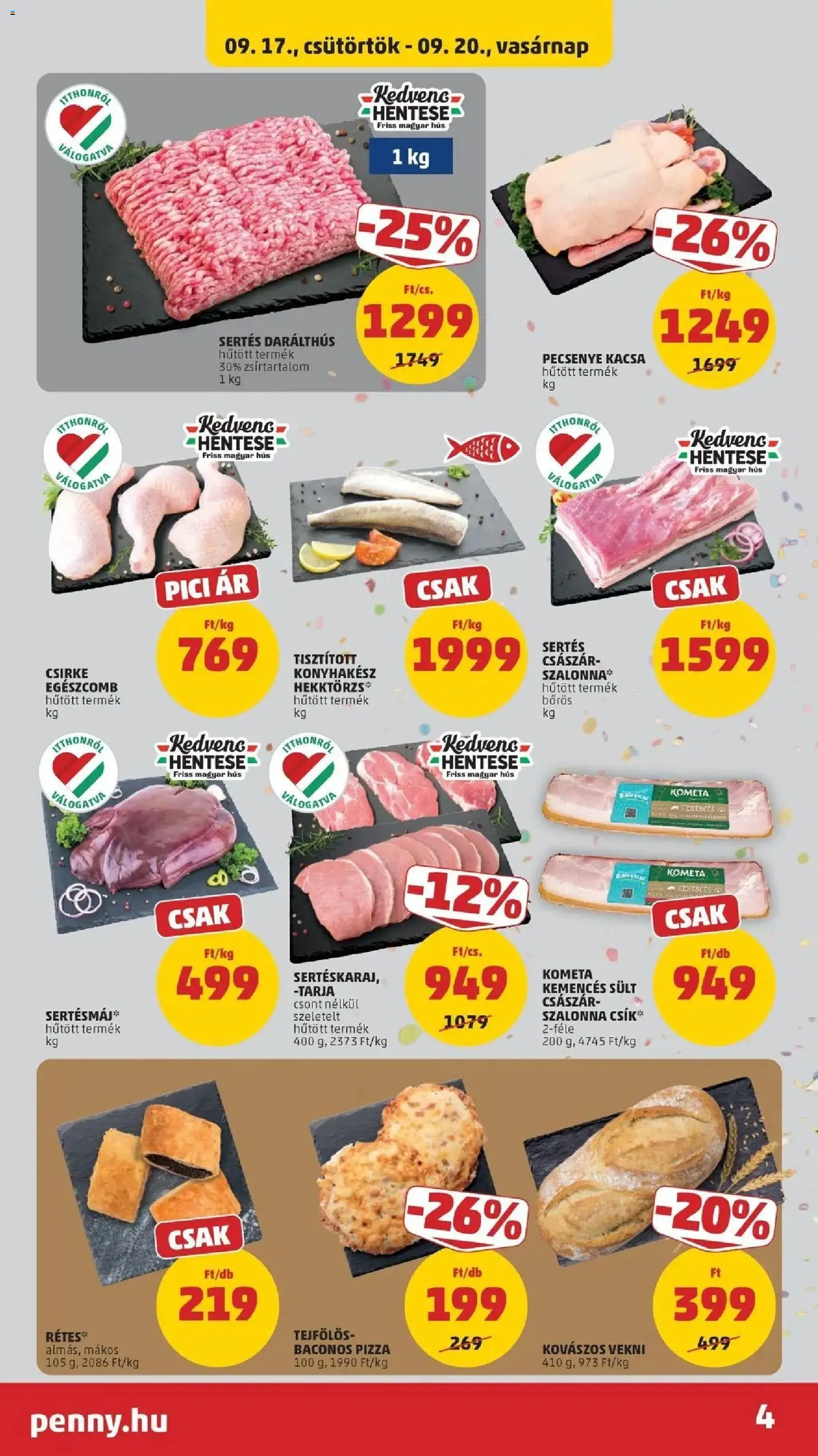 PENNY aktuális akciós újság: 2026.09.17.-tól lapozható | Oldal: 4 | Termékek: Sült, Tarja, Pizza, Kometa