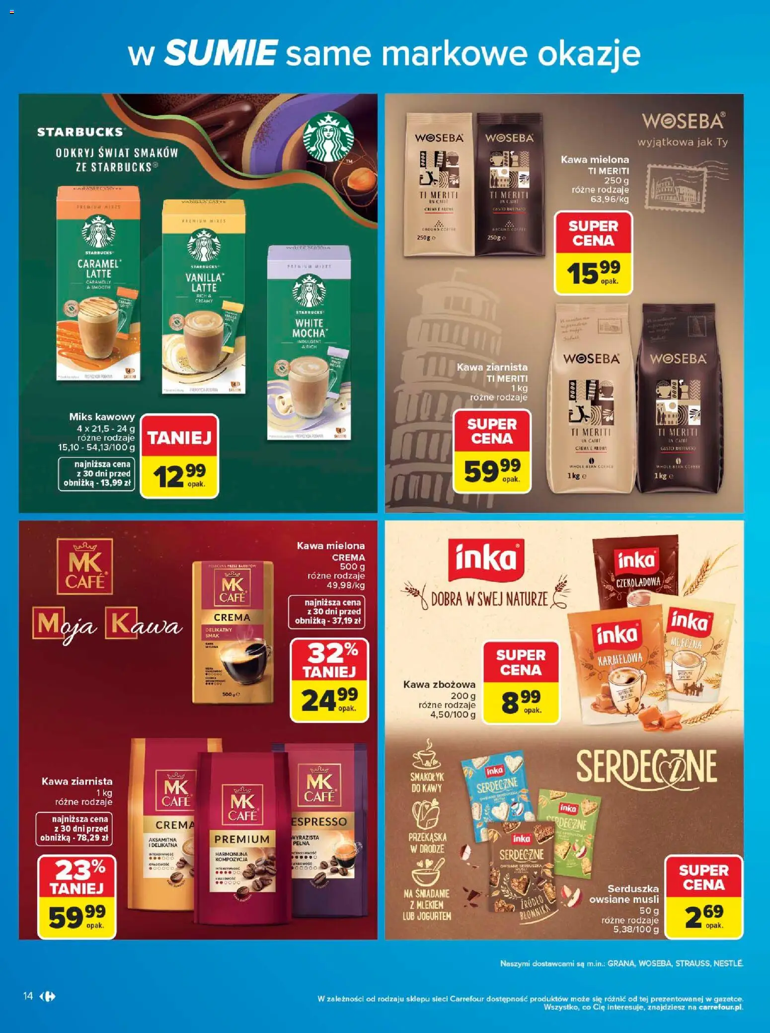 Carrefour gazetka - W sumie same markowe okazje od 08.06.2026 | Strona: 14 | Produkty: Czekoladowa, Kawa ziarnista, Kawa, Musli