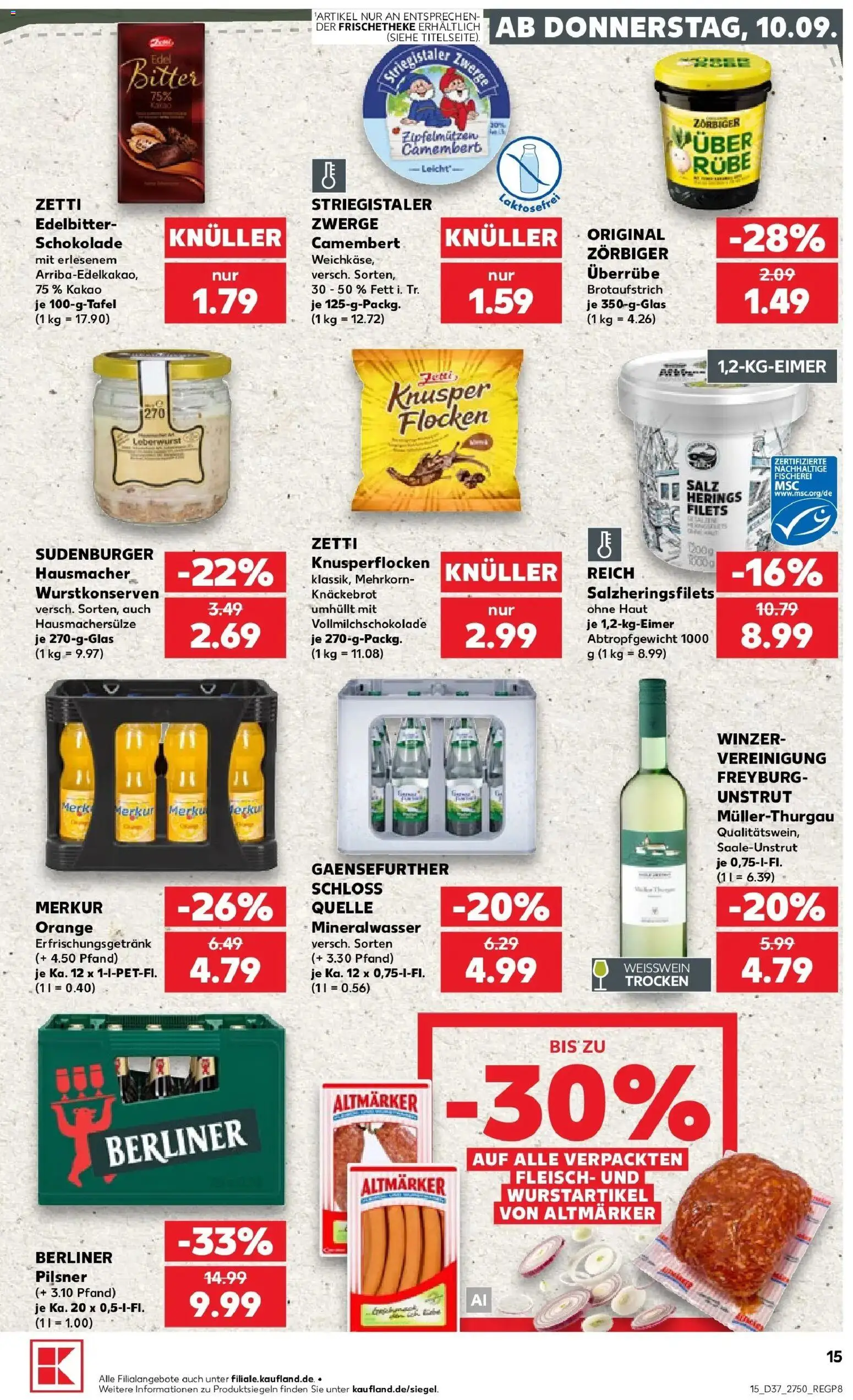 Prospekt Kaufland ab 10.09.2026 » Angebote Online zum Blättern | Seite: 15 | Produkte: Berliner, Weißwein, Camembert, Salz