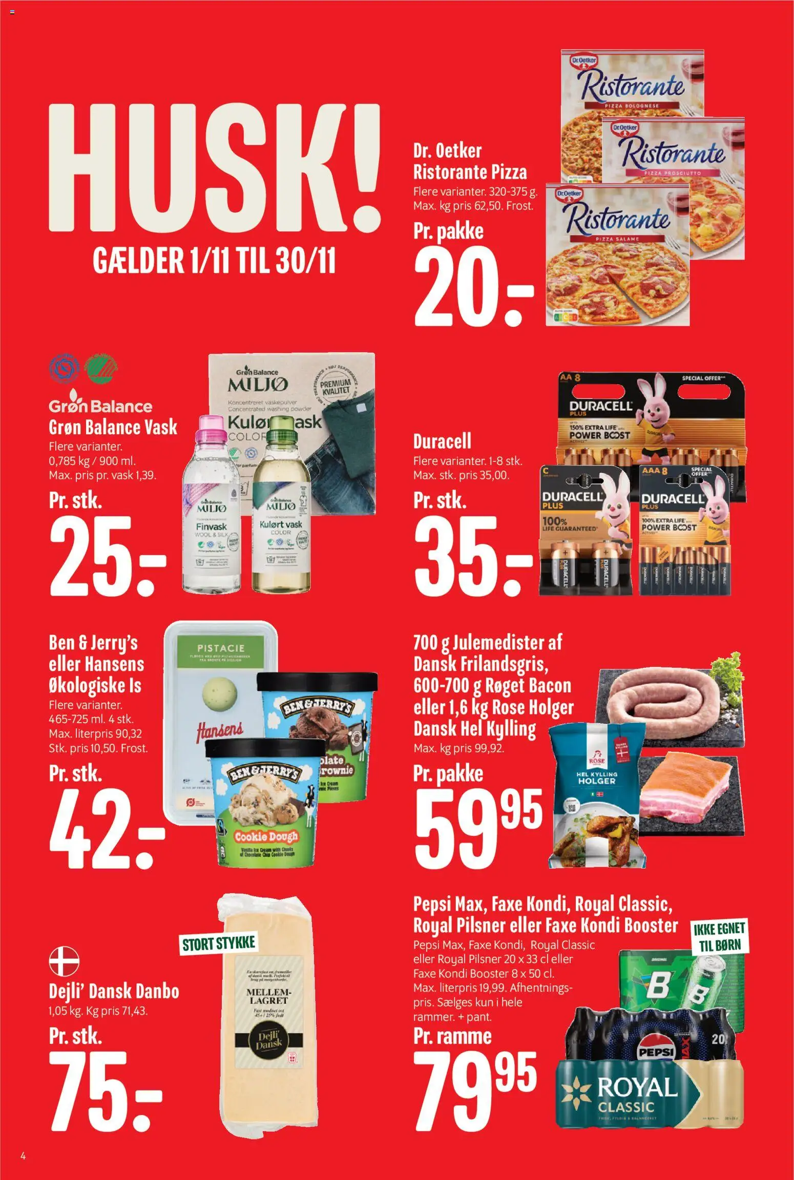 Min Købmand tilbudsavis – gyldig fra 30/10/2026 | Side: 4 | Produkter: Pizza, Vaskepulver, Is, Faxe Kondi