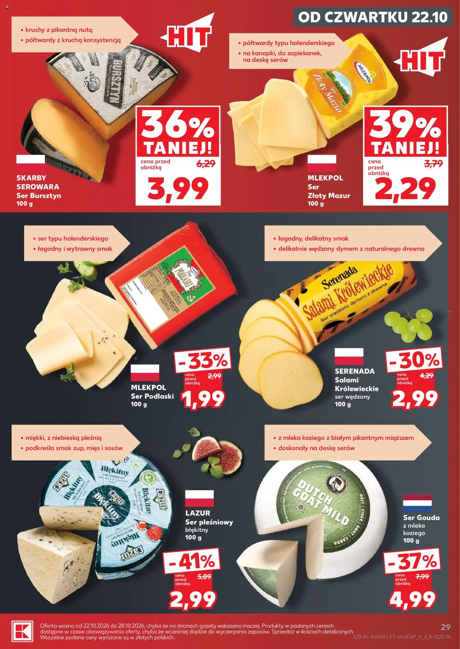 Kaufland gazetka od 22.10.2026 | Strona: 29 | Produkty: Mleka, Gazety, Ser, Salami