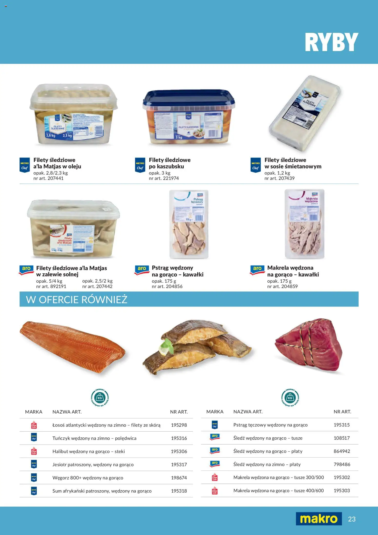 Makro gazetka - Produktów marek własnych dla profesjonalnej Gastronomii od 01.03.2026 | Strona: 23 | Produkty: Łosoś atlantycki, Łosoś, Tuńczyk, Ryby