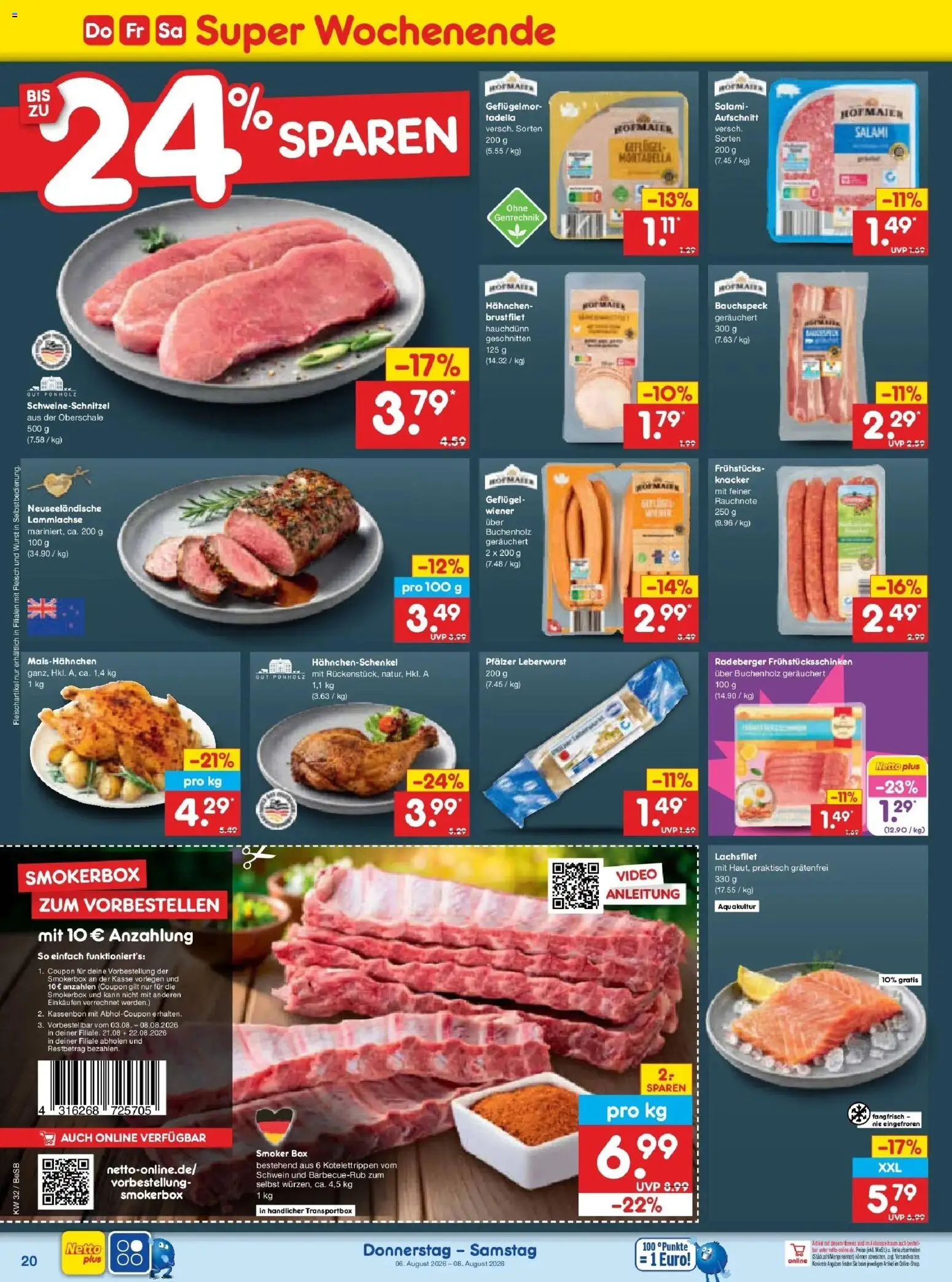 Netto Marken-Discount Prospekt Berlin-Prenzlauer Berg – gültig ab 03.08.2026 | Seite: 38 | Produkte: Hahnchen, Hahnchenschenkel, Salami, Video