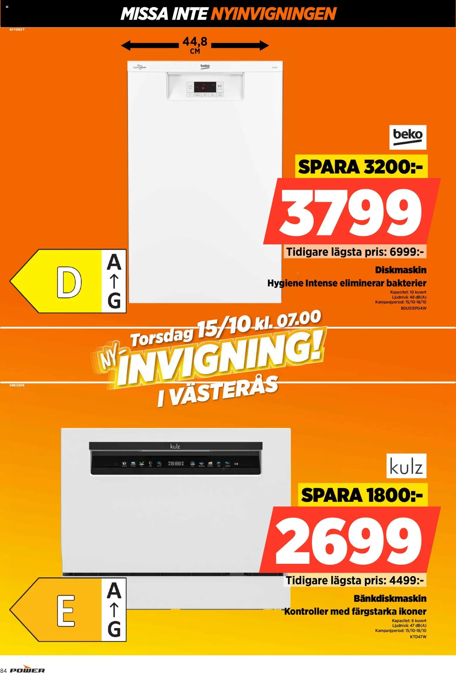 Power reklamblad aktuell från 15/10/2026 | Sida: 84 | Produkter: Diskmaskin, Kuvert, Bänkdiskmaskin