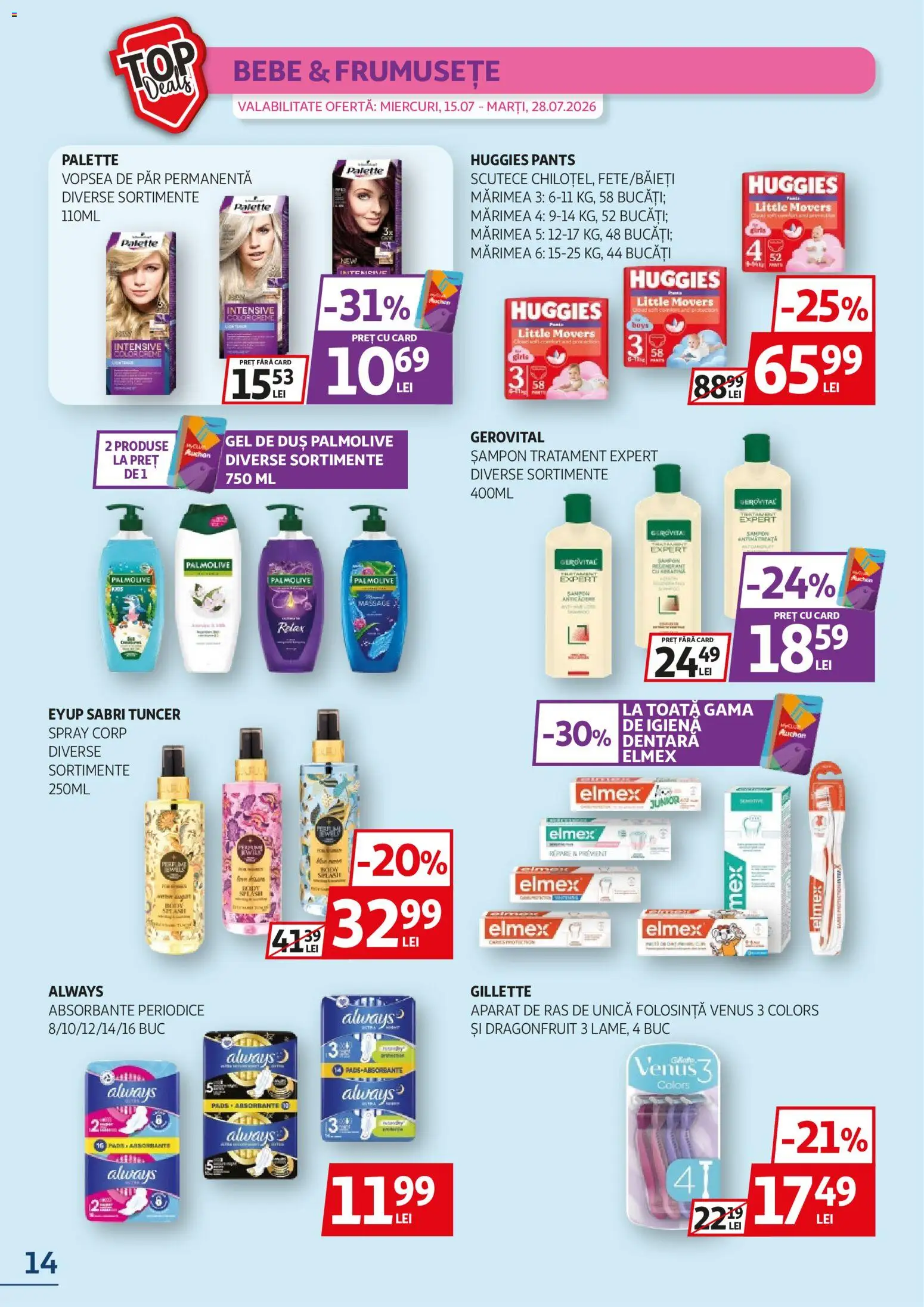 Noul catalog Auchan – valabil de la 15.07.2026 | Pagină: 14 | Produse: Aparat De Ras, Aparat, Șampon, Absorbante