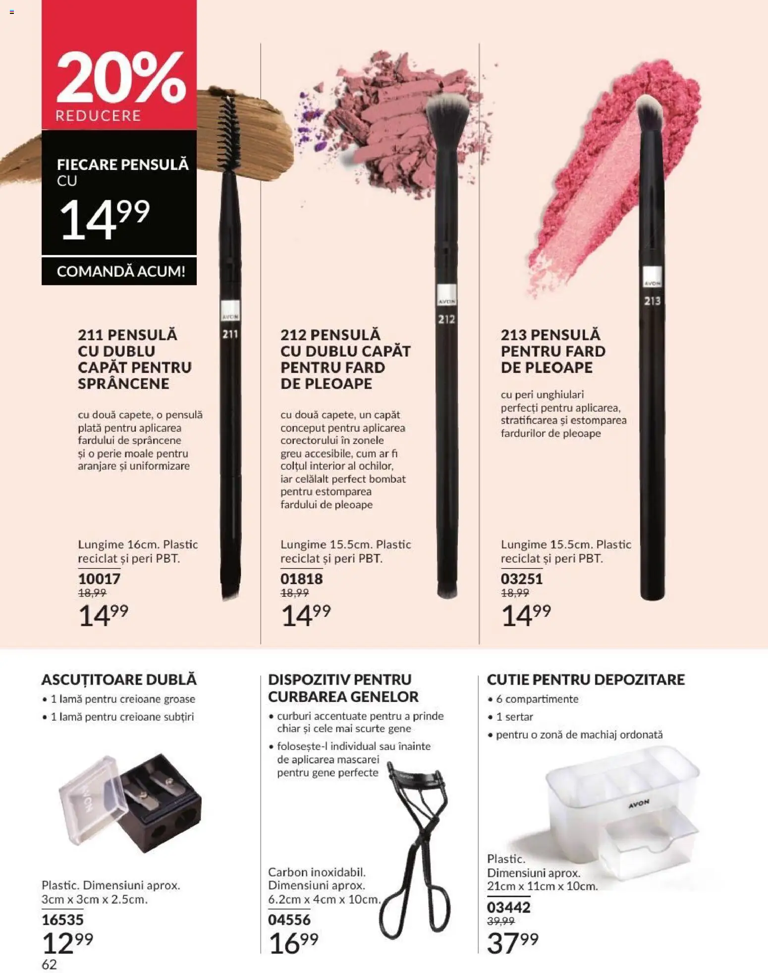 Noul catalog Avon – valabil de la 01.08.2026 | Pagină: 62 | Produse: Ascuțitoare, Cutie, Machiaj, Perie