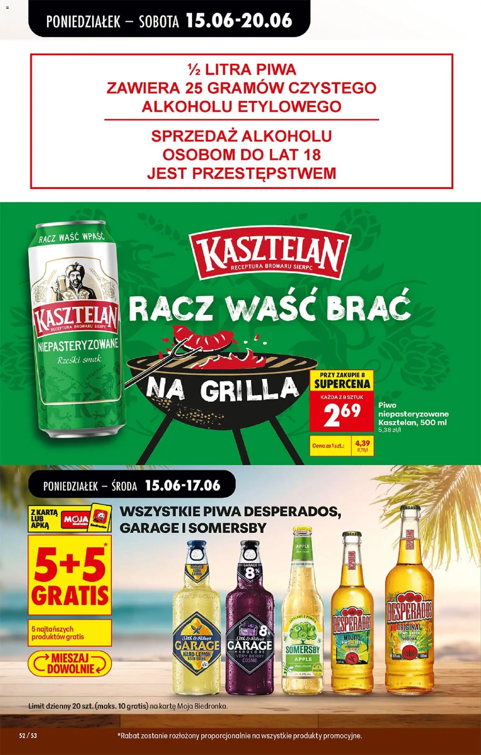 Biedronka gazetka od poniedziałku od 15.06.2026 | Strona: 72 | Produkty: Karta, Tequila, Piwo, Somersby