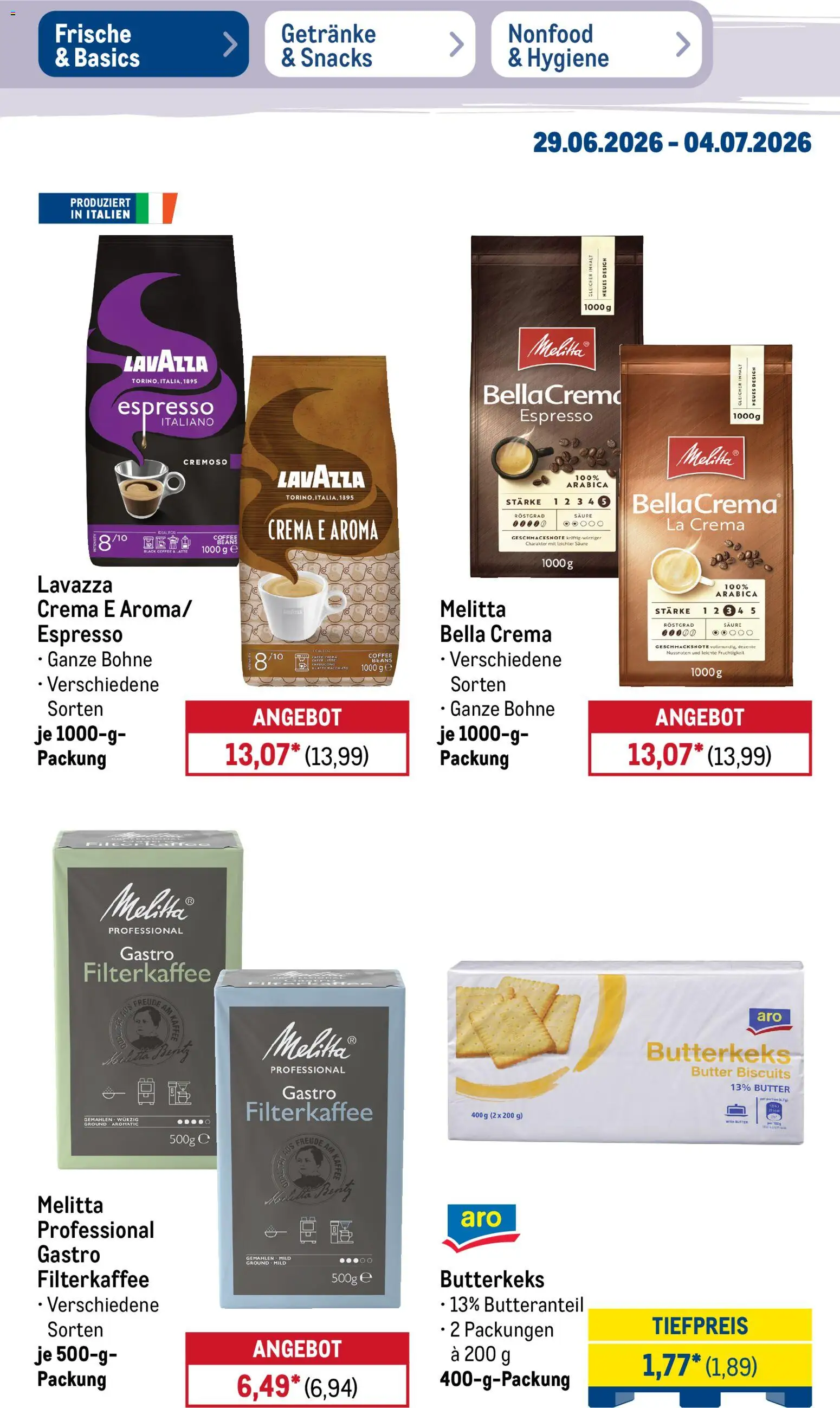 Metro Prospekt – gültig ab 29.06.2026 | Seite: 21 | Produkte: Melitta, Lavazza, Butter, Kaffee