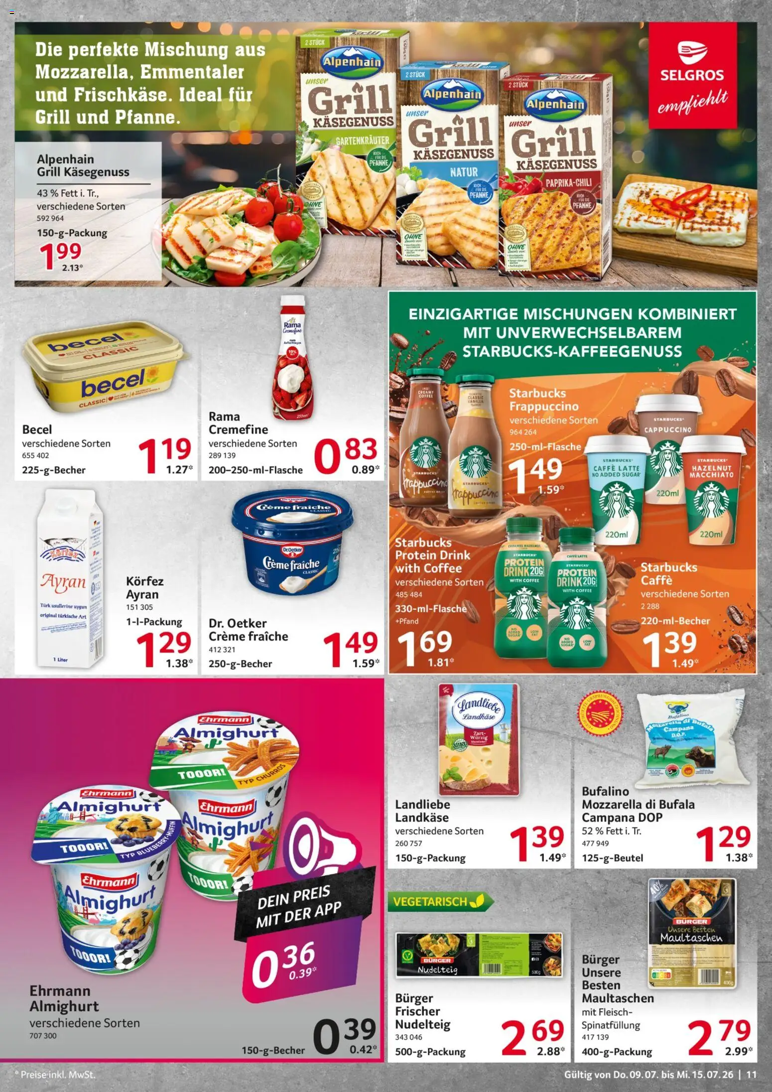 Selgros Prospekt – gültig ab 09.07.2026 | Seite: 11 | Produkte: Starbucks, Burger, Creme, Maultaschen