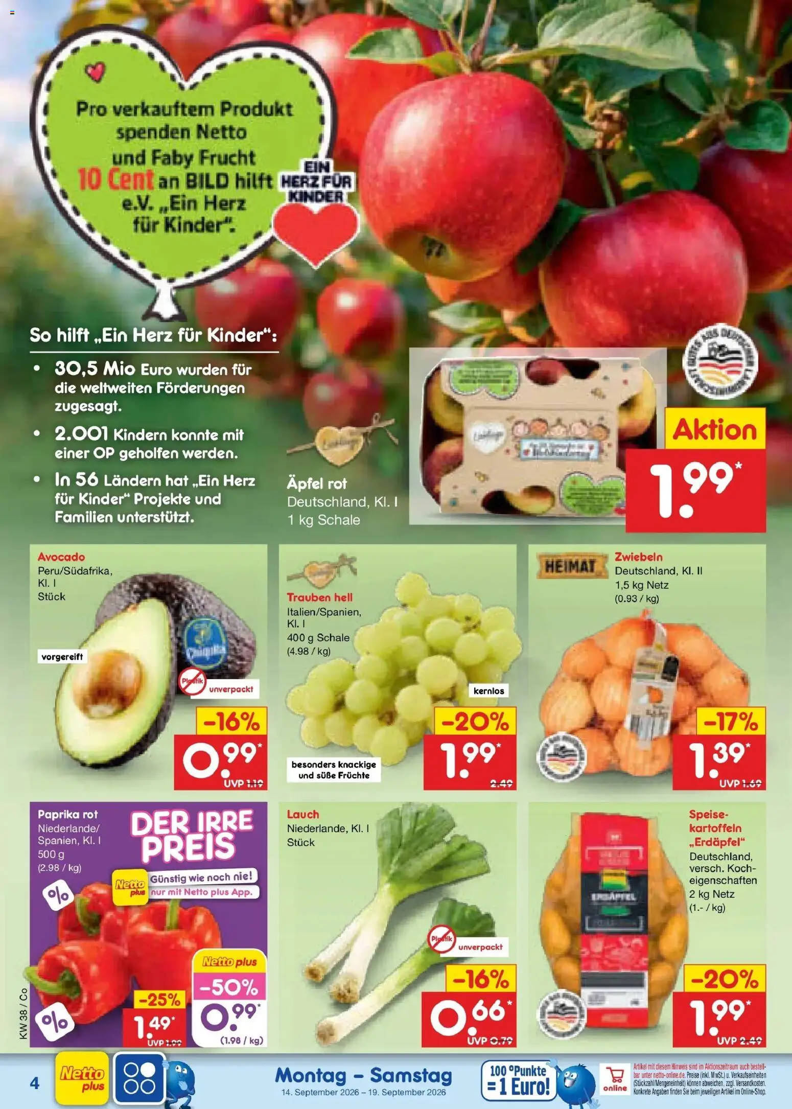 Netto Marken-Discount Prospekt Leipzig – gültig ab 14.09.2026 | Seite: 6 | Produkte: Trauben, Kartoffeln, Zwiebeln, Lauch
