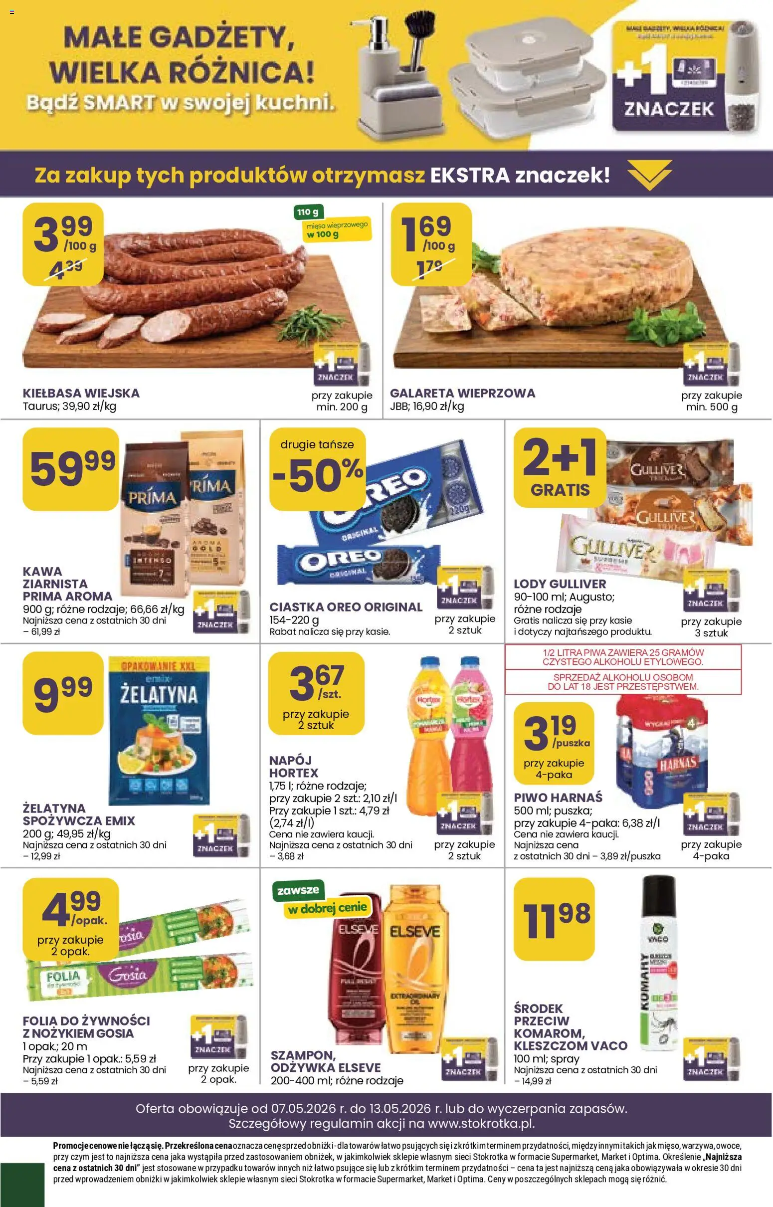 Stokrotka gazetka - Market od 07.05.2026 | Strona: 35 | Produkty: Kiełbasa, Harnaś, Piwo, Lody