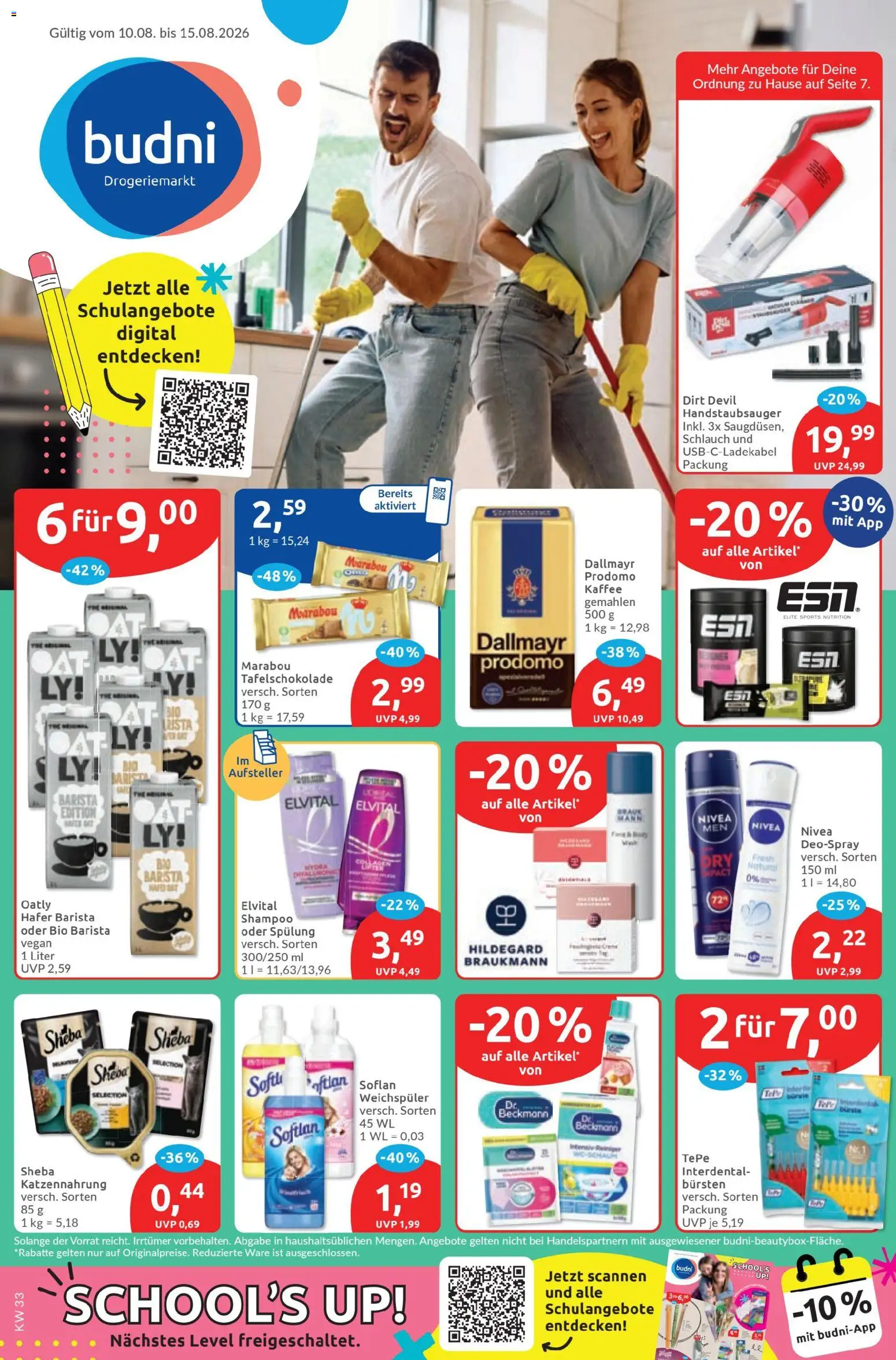 Budni Prospekt – gültig ab 10.08.2026 | Seite: 1 | Produkte: Kaffee, Shampoo, Spülung, Dallmayr