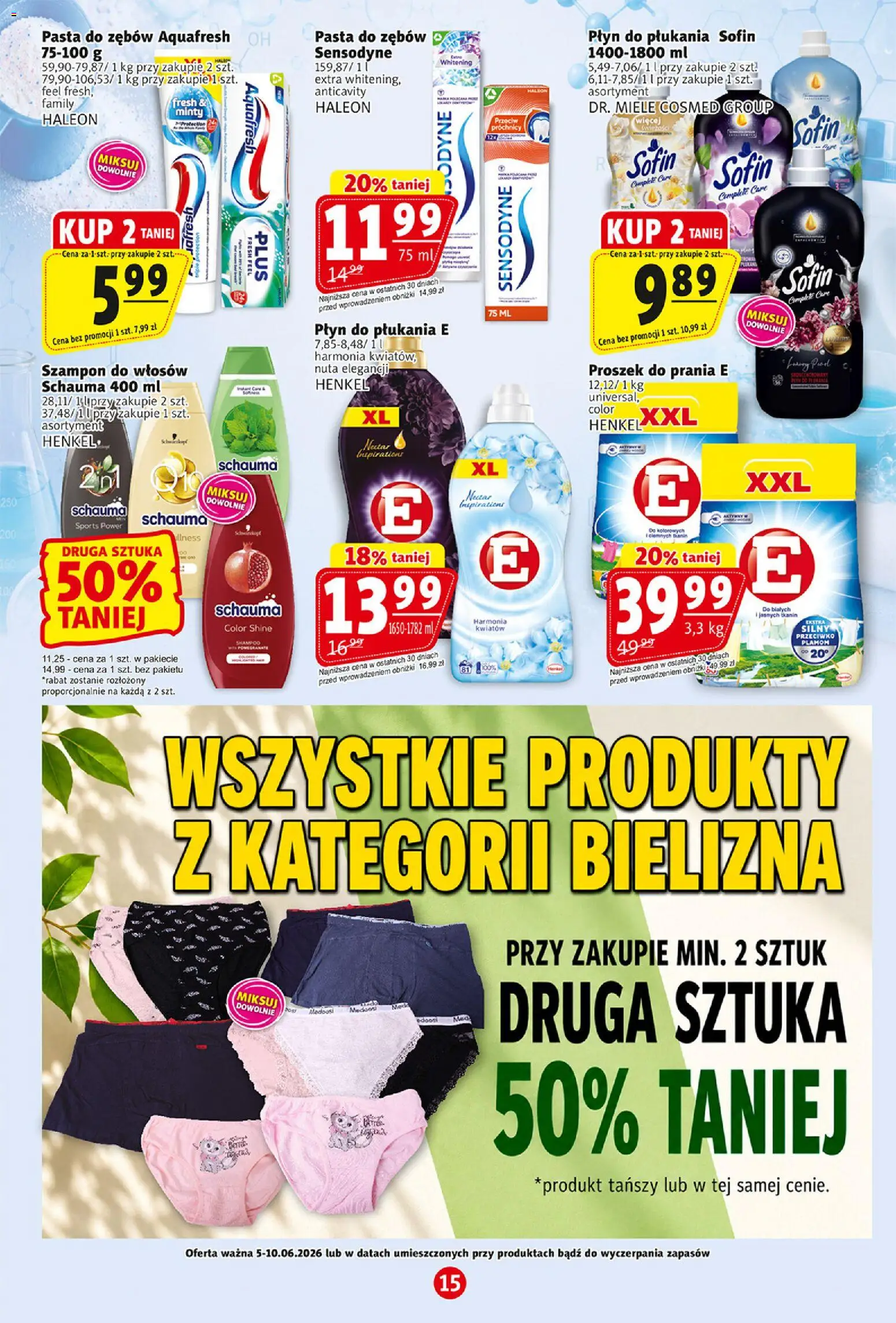 Prim Market gazetka od 05.06.2026 | Strona: 15 | Produkty: Bielizna, Szampon, Pasta do zębów, Proszek do prania